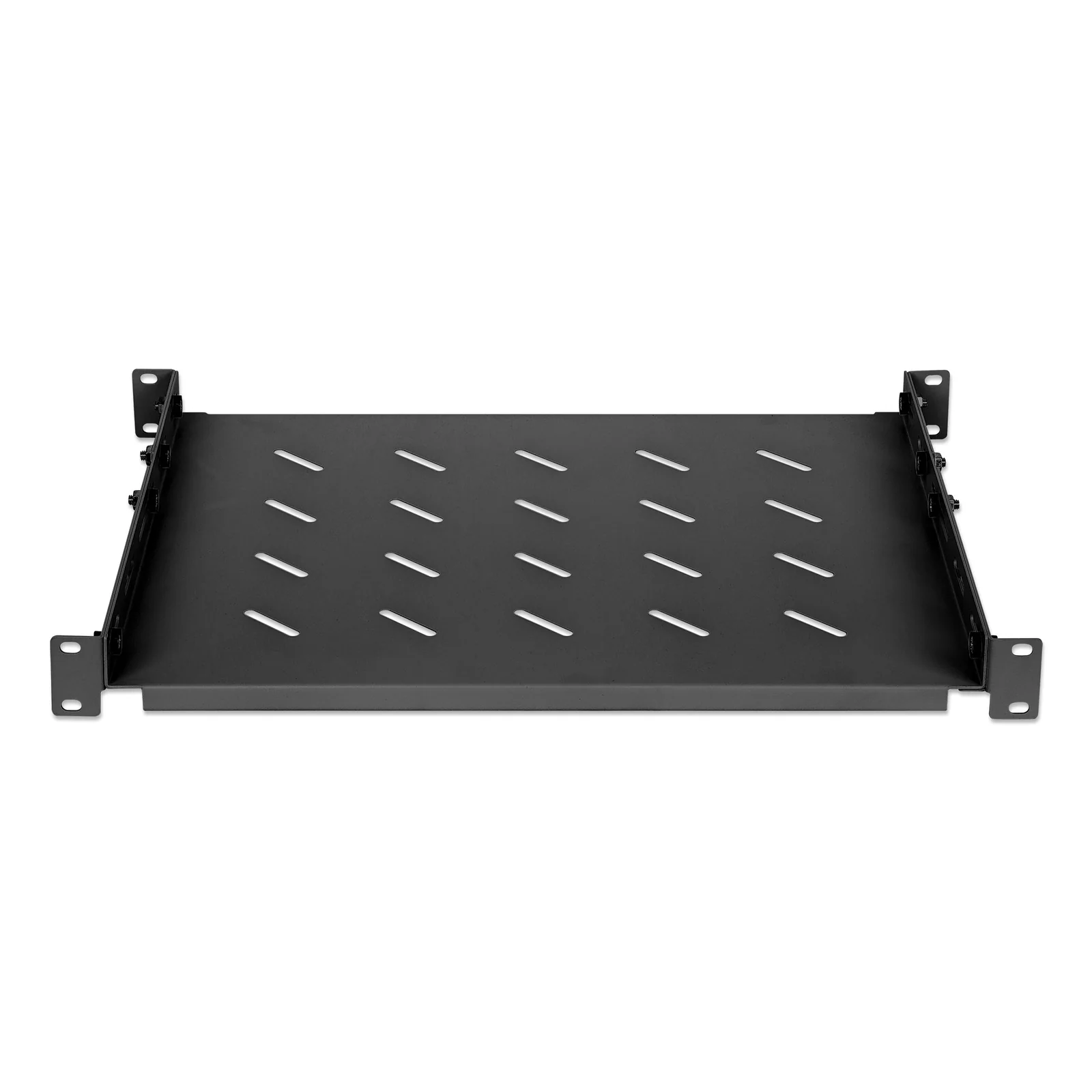 Intellinet Étagère fixe réglable 19", 1U, profondeur 350 mm, rails réglables de 350 à 550 mm, charge max. 20 kg, noire, garantie à vie