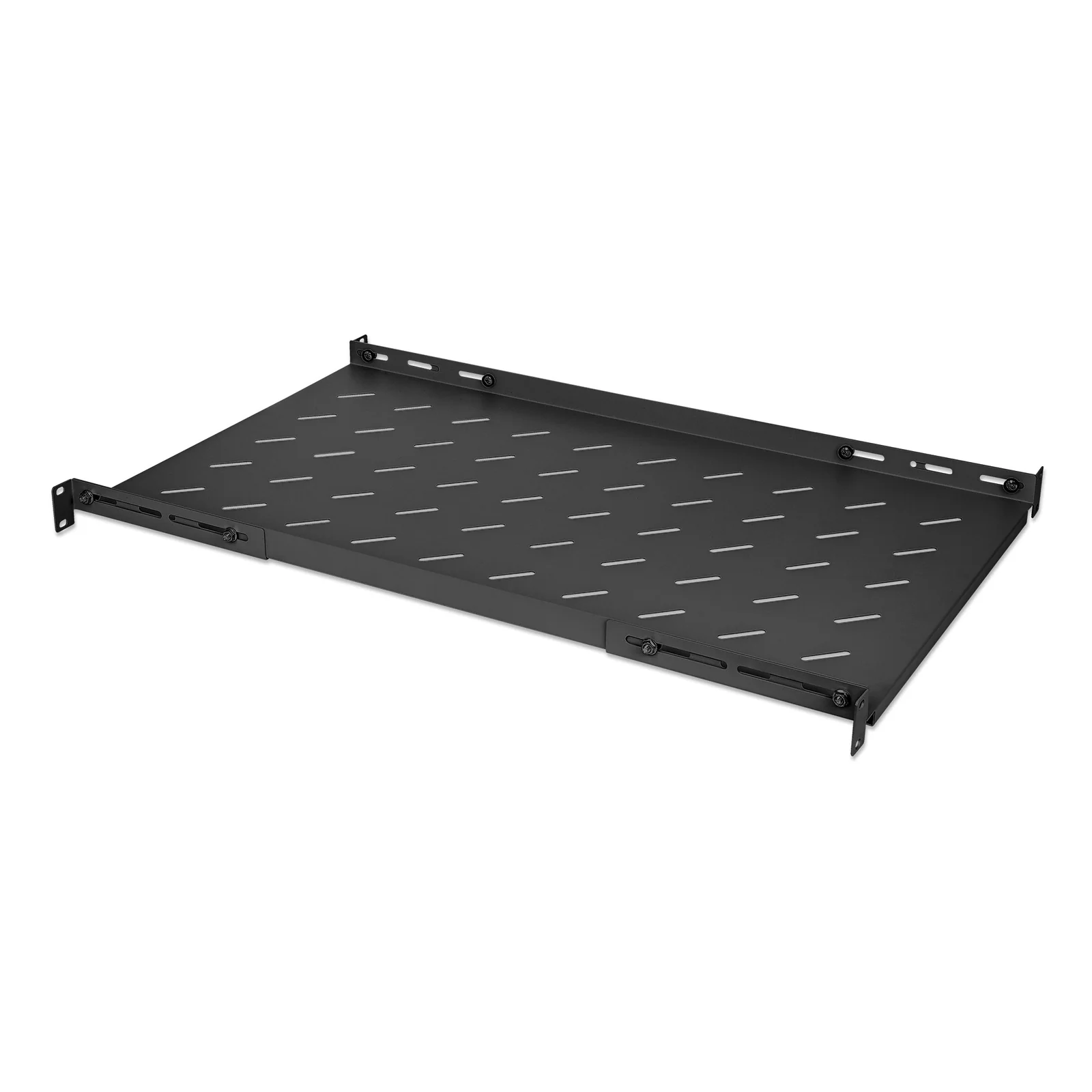 Intellinet Étagère fixe réglable 19", 1U, profondeur 750 mm, rails réglables de 750 à 950 mm, charge max. 20 kg, noire, garantie à vie