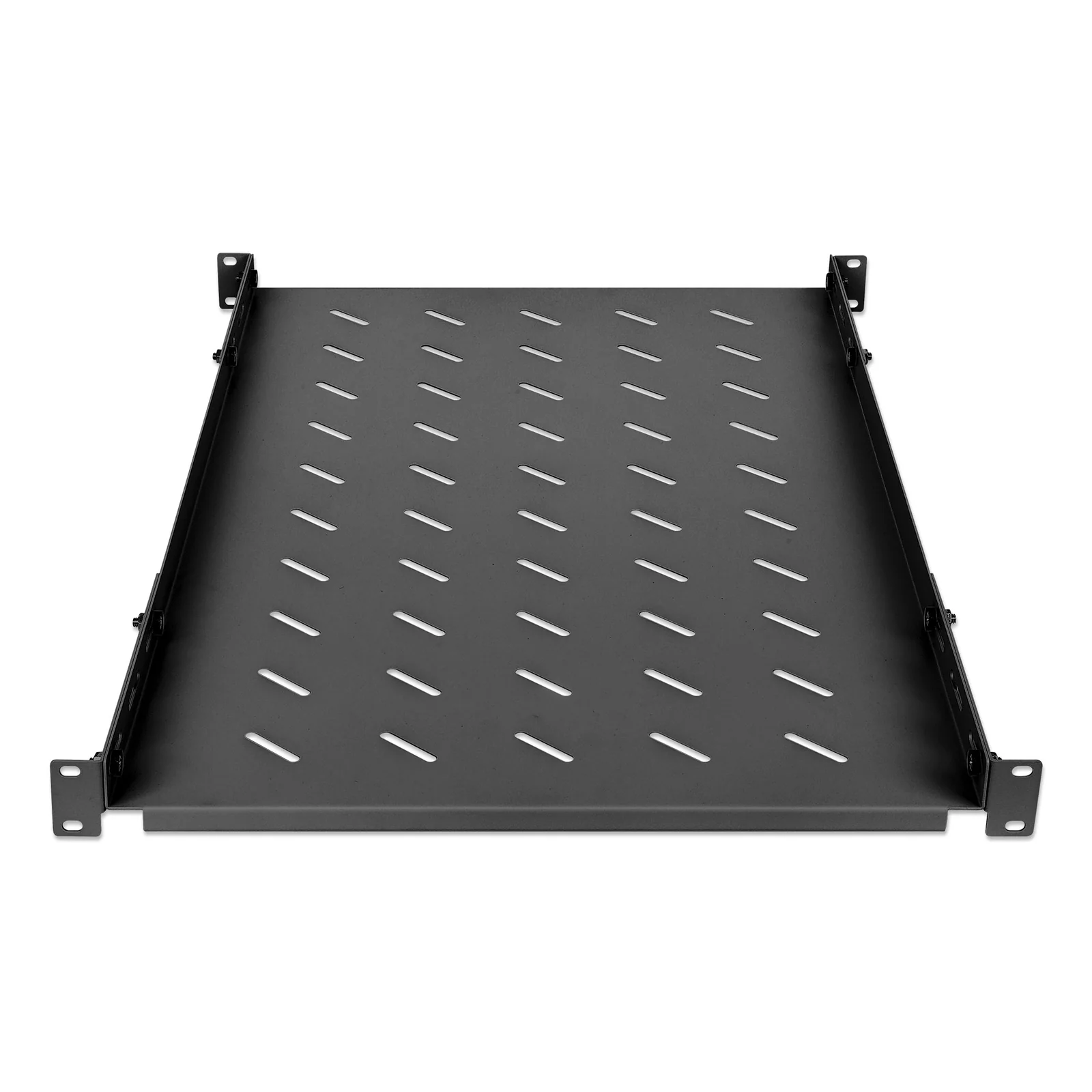 Intellinet Étagère fixe réglable 19", 1U, profondeur 750 mm, rails réglables de 750 à 950 mm, charge max. 20 kg, noire, garantie à vie