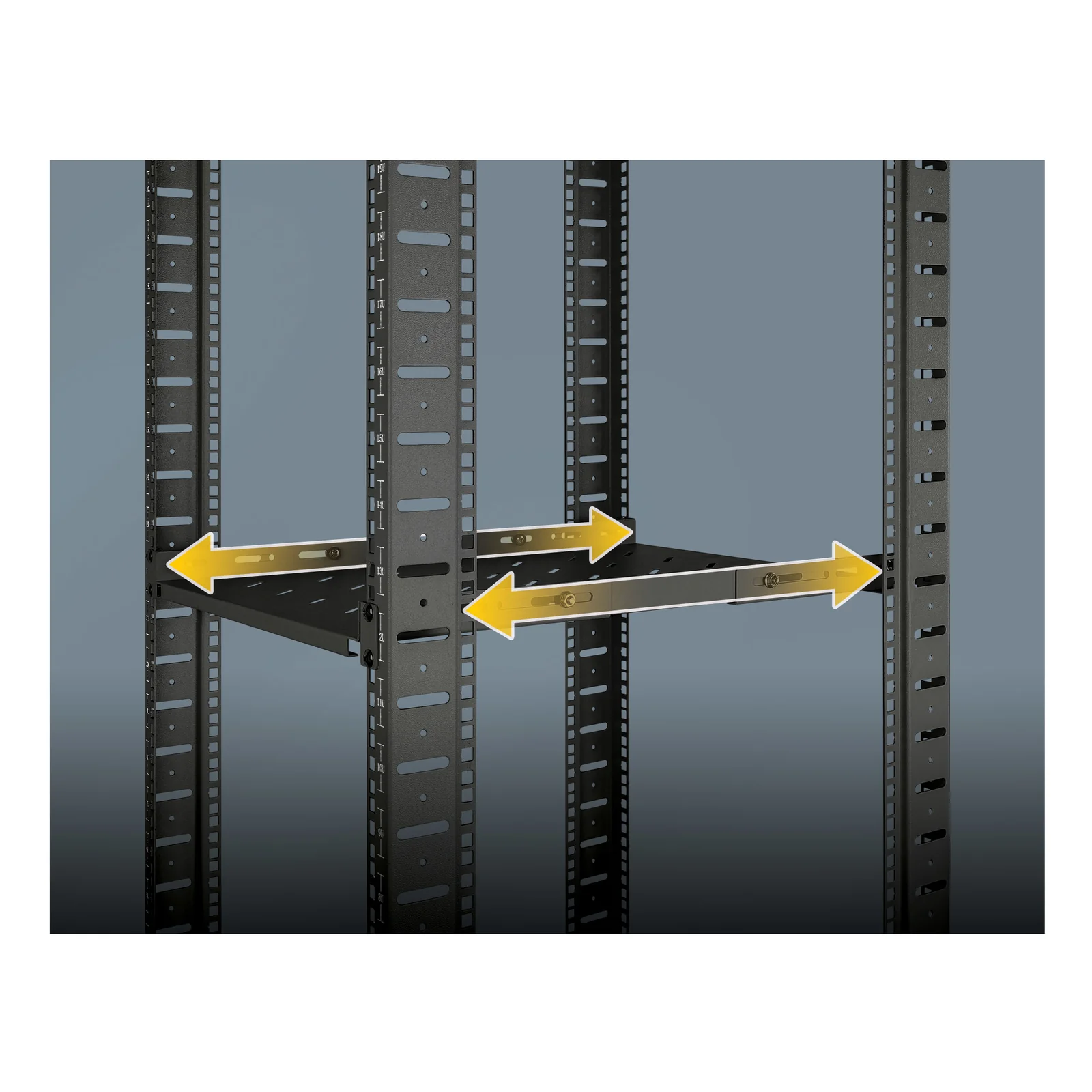 Intellinet Étagère fixe réglable 19", 1U, profondeur 750 mm, rails réglables de 750 à 950 mm, charge max. 20 kg, noire, garantie à vie