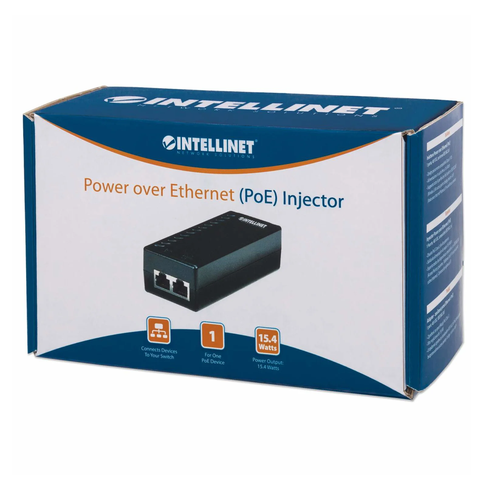 Intellinet Injecteur Power over Ethernet (PoE), 1 port, 48V DC, conforme IEEE 802.3af, Alimentation par Ethernet, garantie de 3 ans