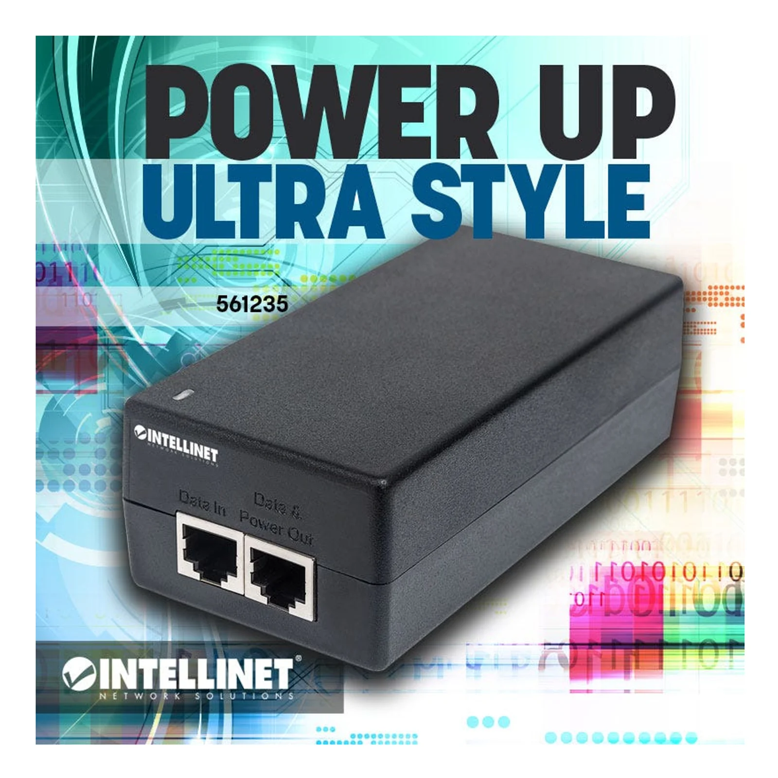 Intellinet Injecteur Ultra PoE+ Gigabit, 1 port 60 W, conforme IEEE 802.3bt et 802.3at/af, boîtier plastique, Alimentation par Ethernet, Power Over Ethernet, garantie de 3 ans