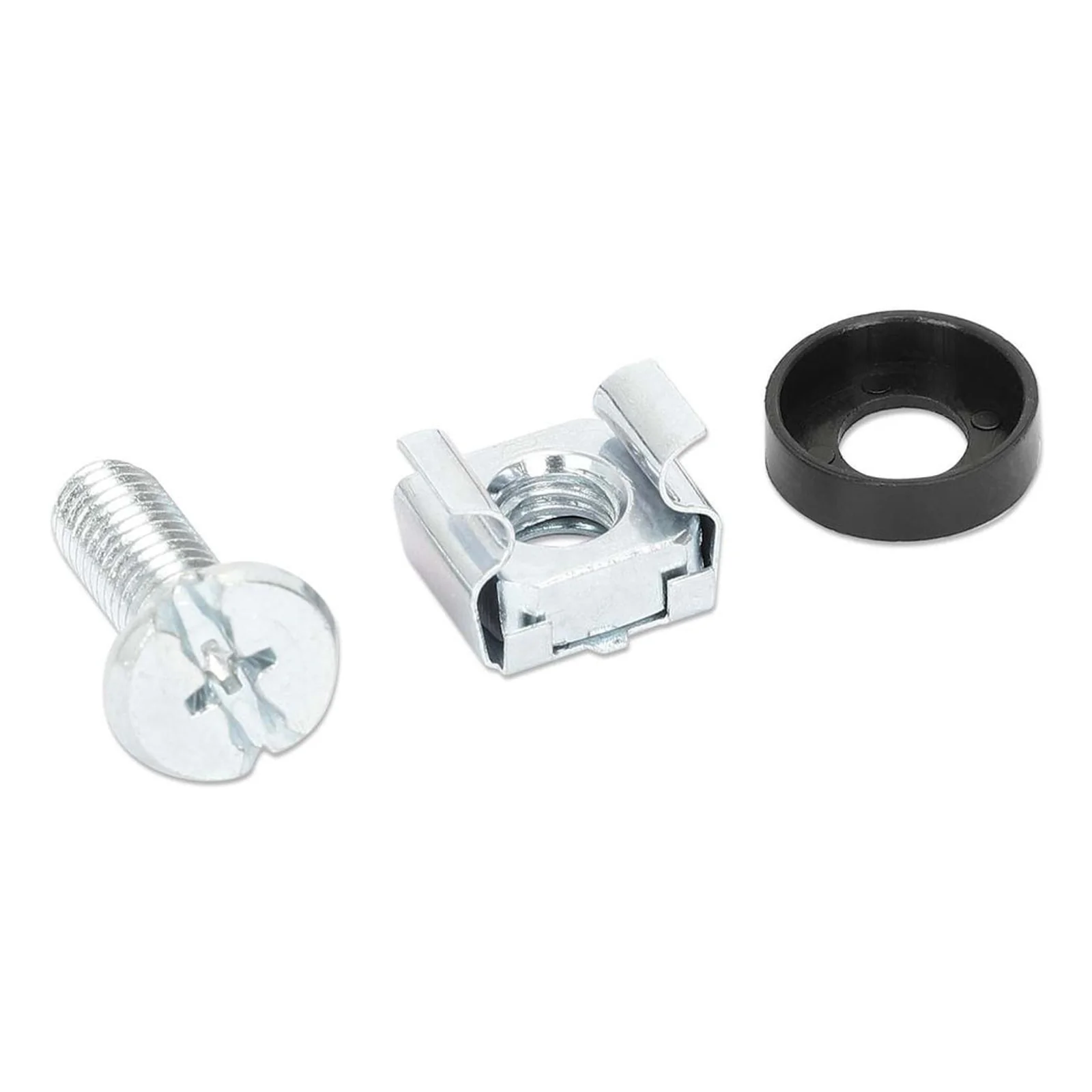 Intellinet Jeu d’écrous cage M6 (100 pcs) avec vis et rondelles, pour armoires et racks 19", pot plastique, garantie à vie