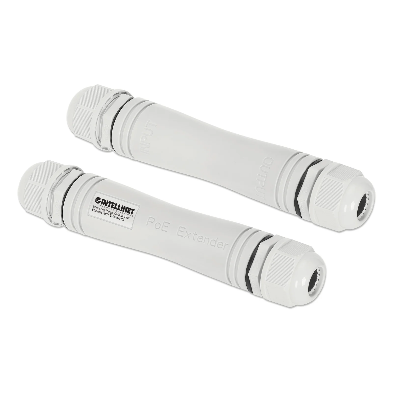 Kit extendeur PoE+ extérieur très longue portée Fast Ethernet, étend le PoE jusqu’à 1000 m, 1 port PD jusqu’à 95 W, compatible IEEE 802.3bt (4PPoE), IP67, lot de 2 modules, plastique, gris, Alimentation par Ethernet, Power Over Ethernet, garantie de 3 ans
