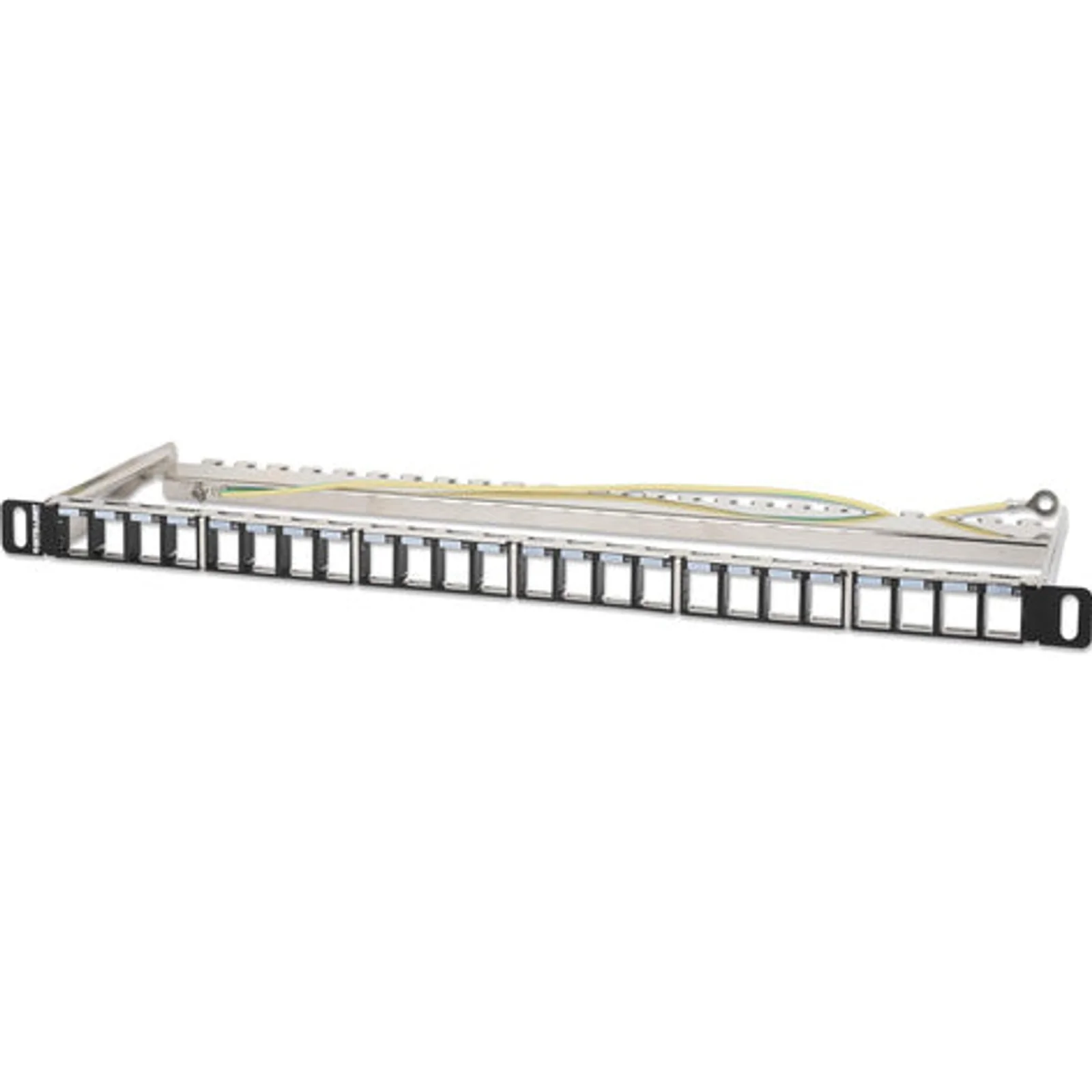 Panneau de brassage aveugle blindé 24 ports, 0,5U, panneau Keystone 19" non équipé pour installations haute densité, barre de gestion des câbles amovible, noir
