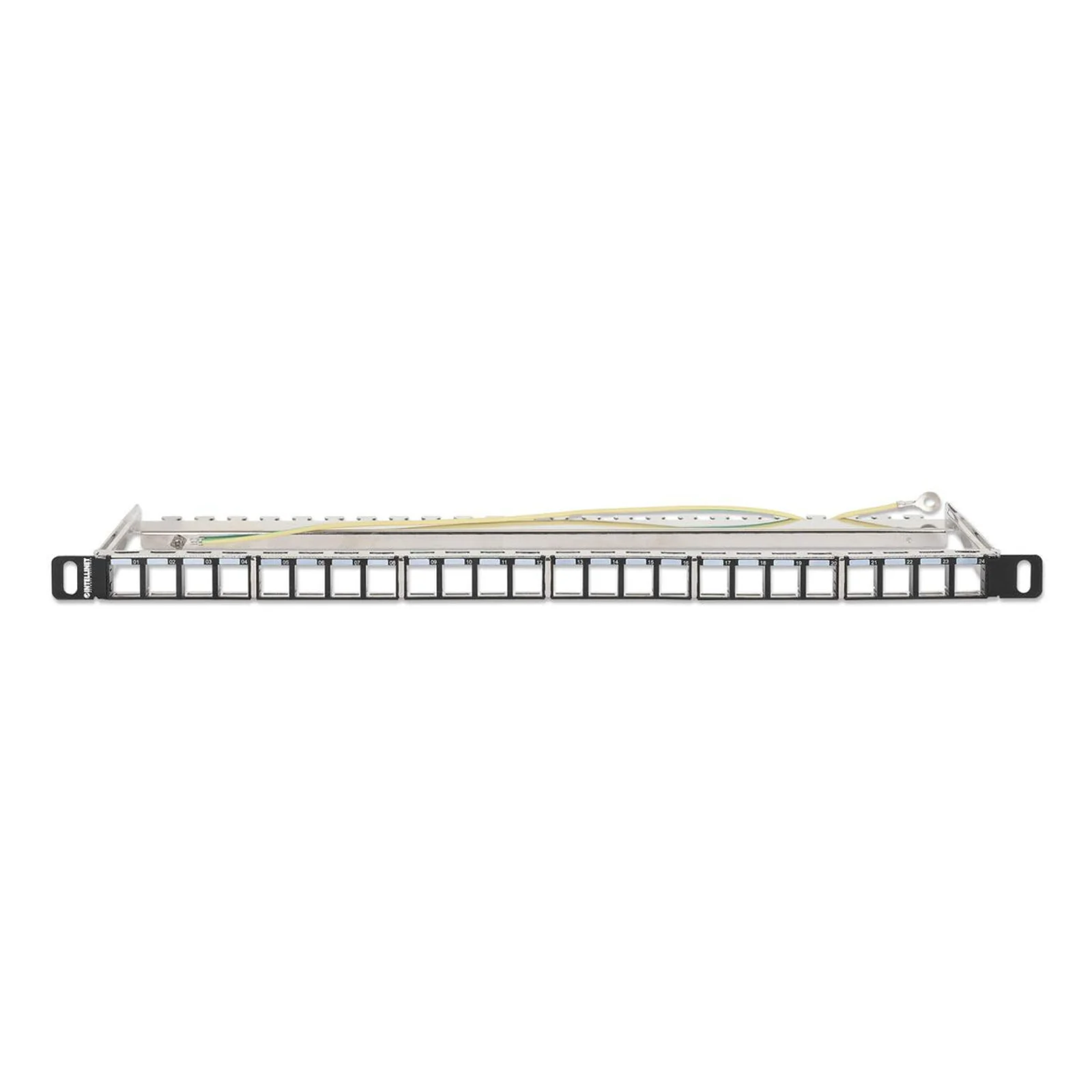 Intellinet Panneau de brassage aveugle blindé 24 ports, 0,5U, panneau Keystone 19" non équipé pour installations haute densité, barre de gestion des câbles amovible, noir