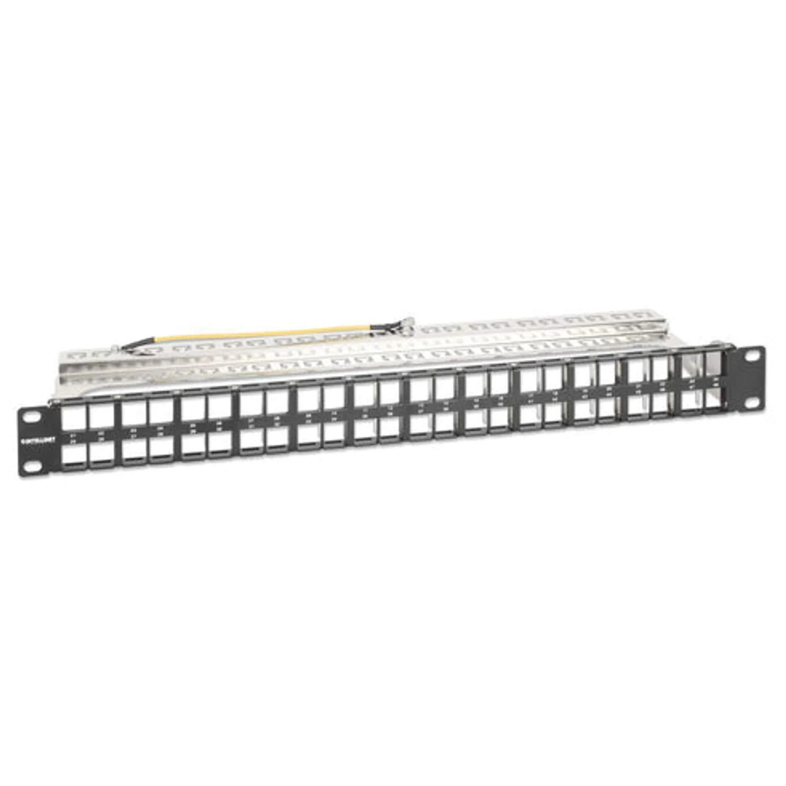 Intellinet Panneau de brassage aveugle blindé 48 ports, 1U, panneau Keystone 19" non équipé pour installations haute densité, barre de gestion des câbles amovible, noir