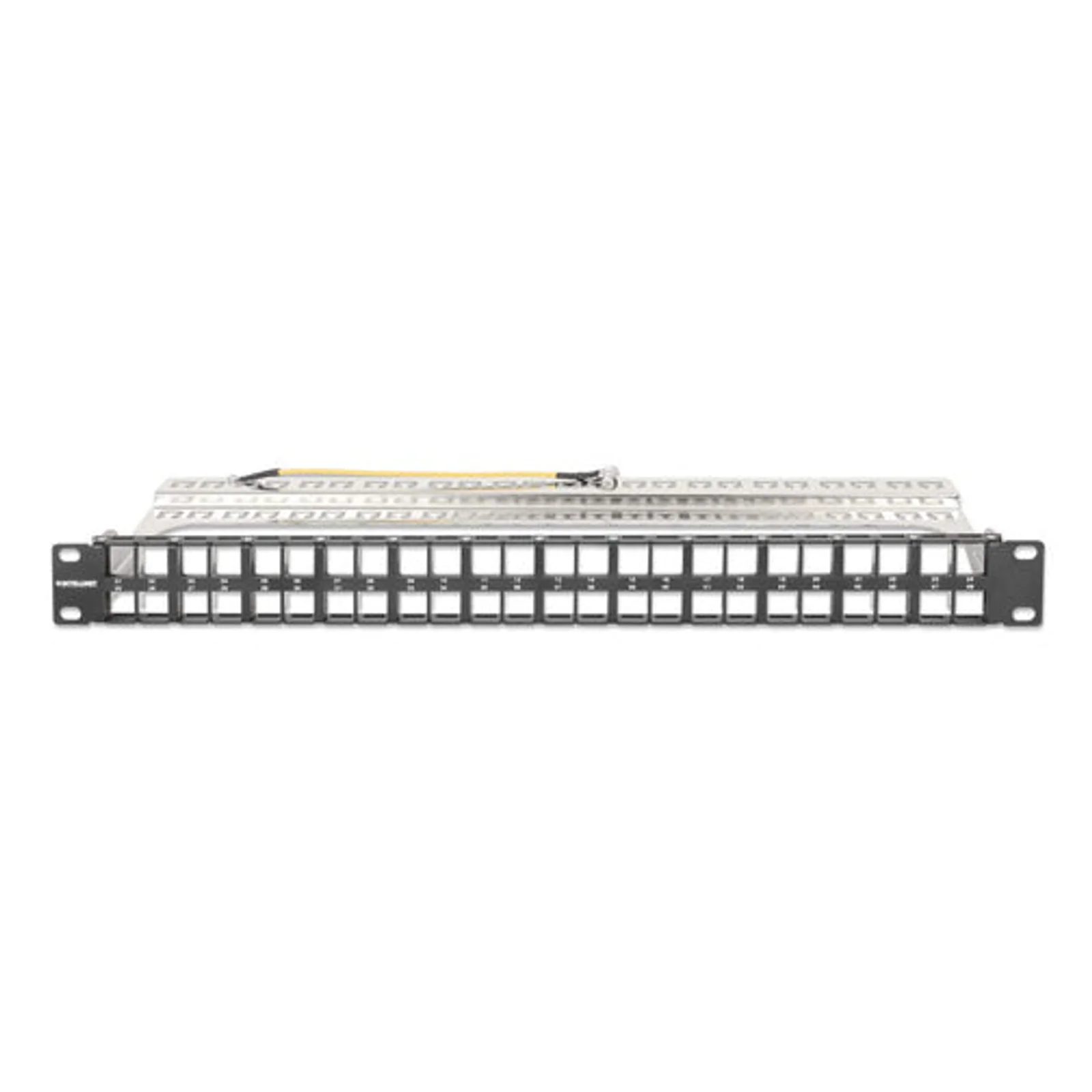 Intellinet Panneau de brassage aveugle blindé 48 ports, 1U, panneau Keystone 19" non équipé pour installations haute densité, barre de gestion des câbles amovible, noir