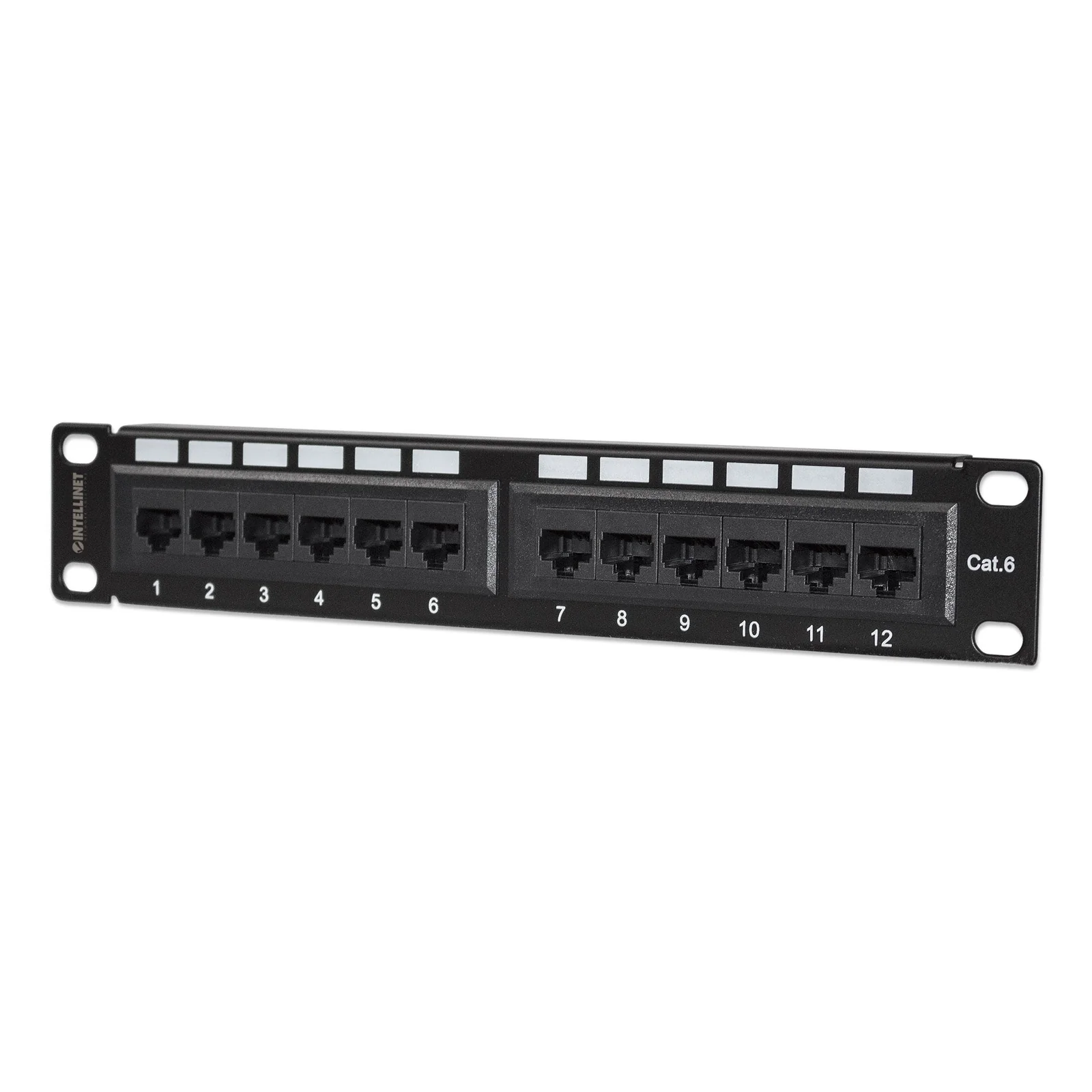 Panneau de brassage Cat6, 10", UTP, 1U, 12 ports, noir