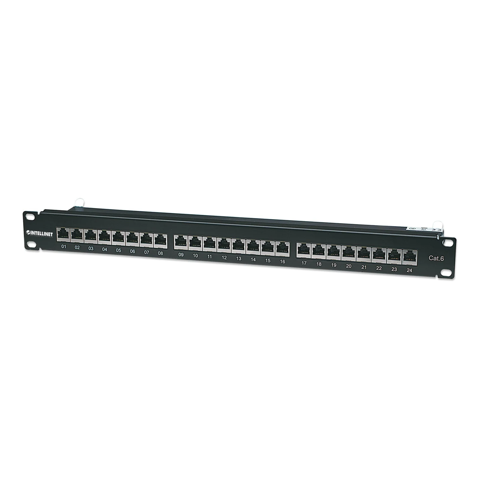 Panneau de brassage, Cat6, FTP, 24 ports, 1U, blindé, blocs 90° à insertion par le dessus (punch-down), noir