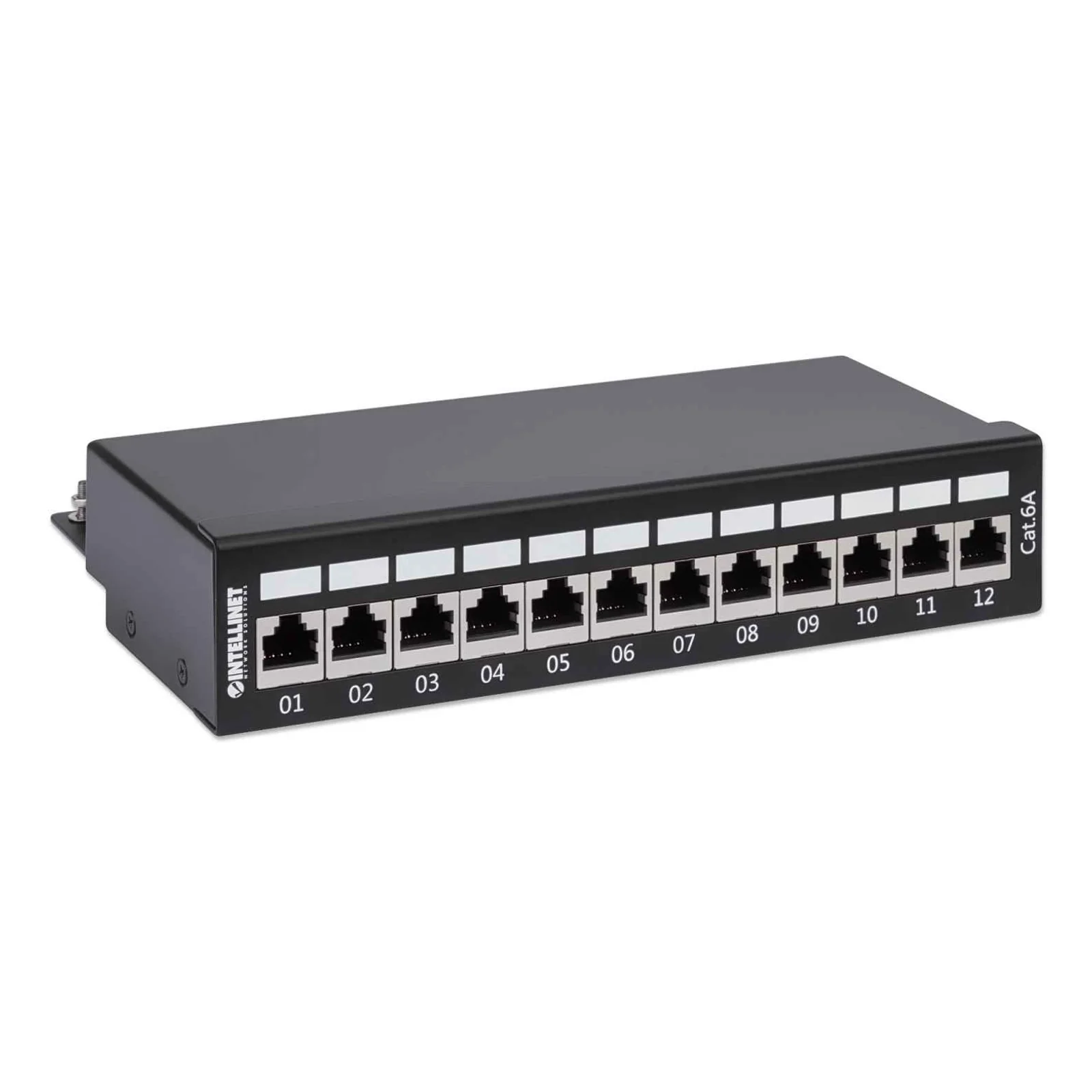 Intellinet Panneau de brassage, Cat6A, FTP, 12 ports, bureau, blindé, blocs 90° à insertion par le dessus (punch-down), noir