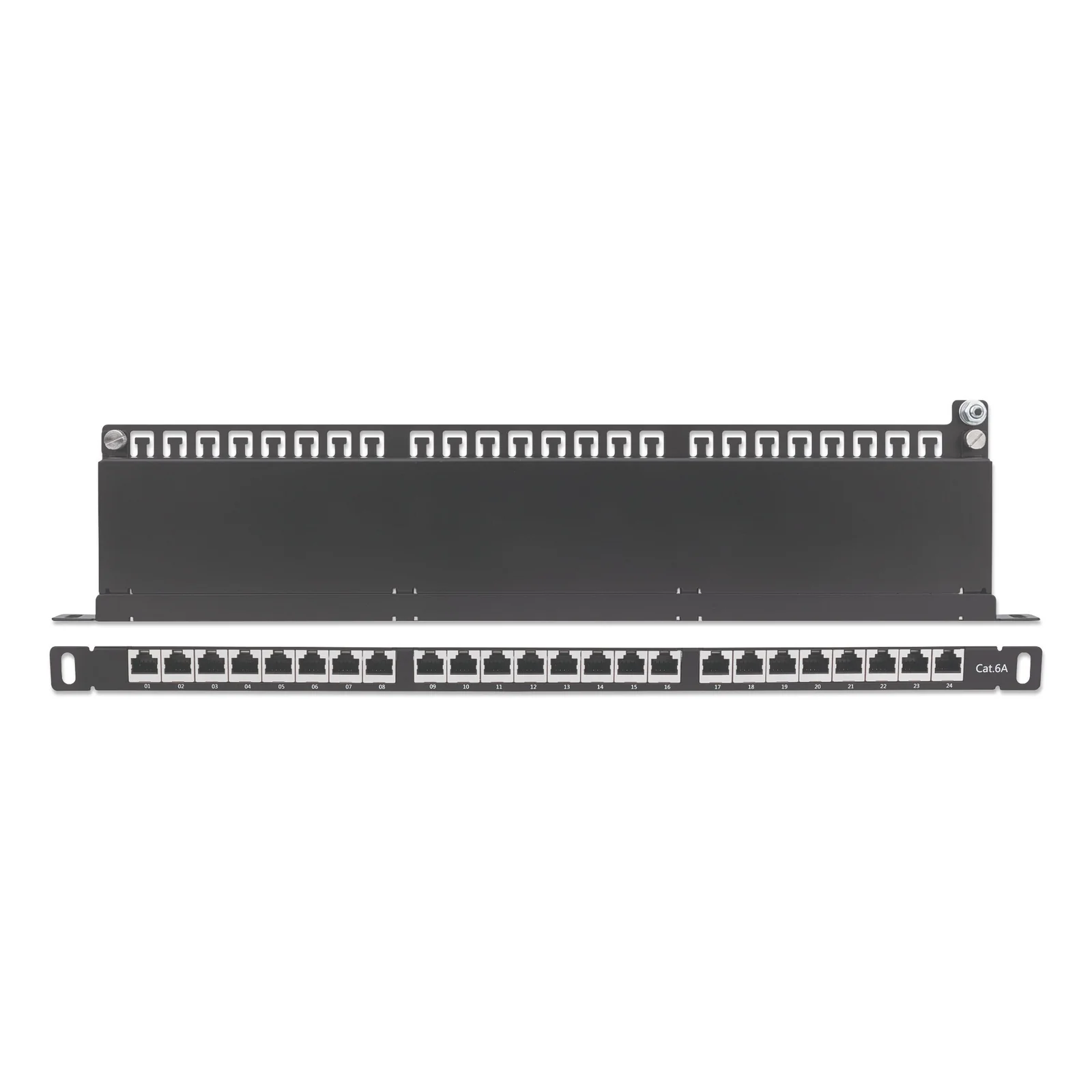 Intellinet Panneau de brassage, Cat6A, FTP, 24 ports, 19", 0,5U, blindé, blocs 90° à insertion par le dessus (punch-down), noir