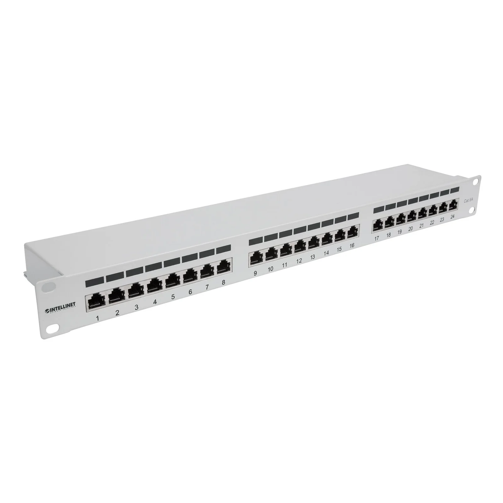 Intellinet Panneau de brassage, Cat6A, FTP, 24 ports, 1U, blindé, blocs 90° à insertion par le dessus (punch-down), gris