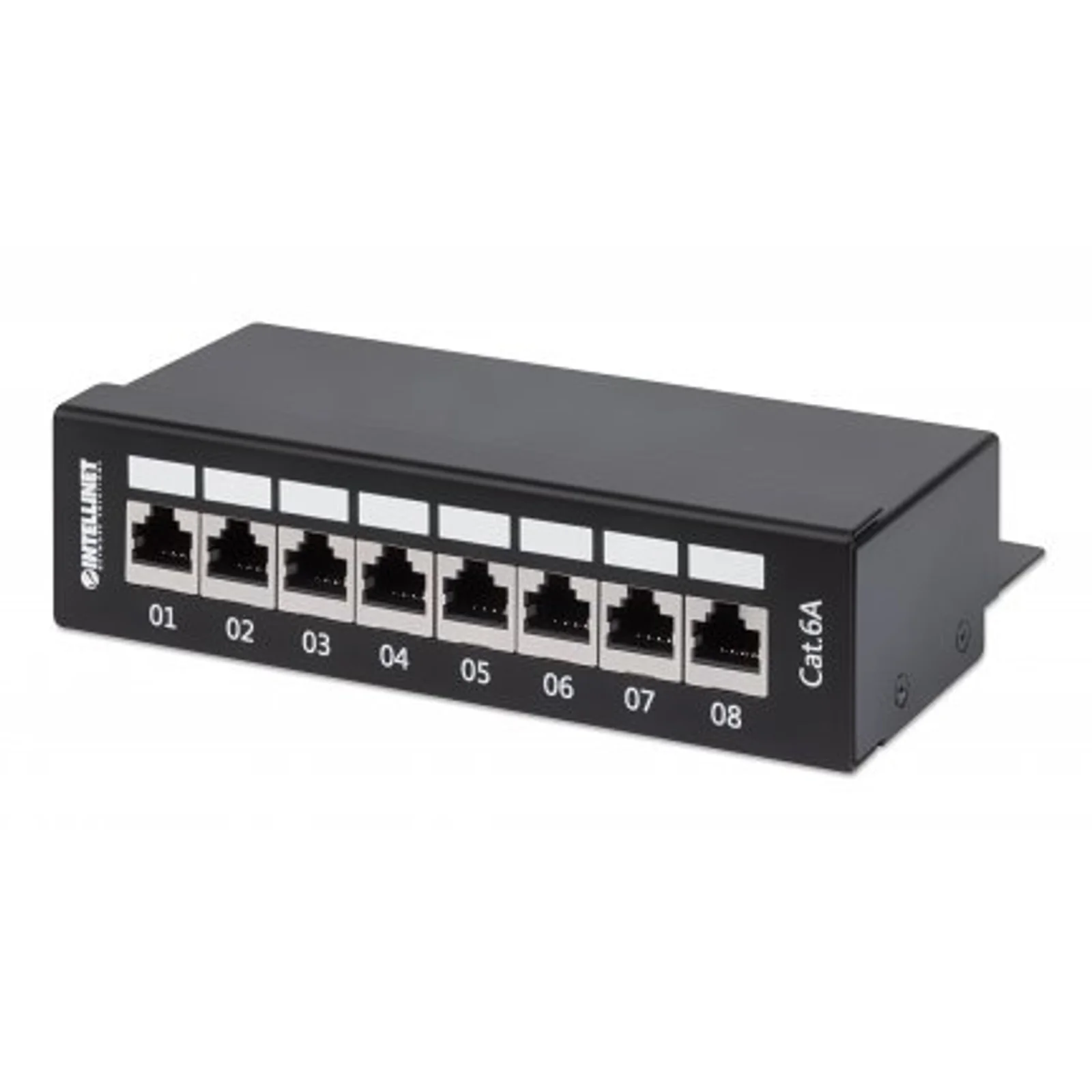 Panneau de brassage, Cat6A, FTP, 8 ports, bureau, blindé, blocs 90° à insertion par le dessus (punch-down), noir