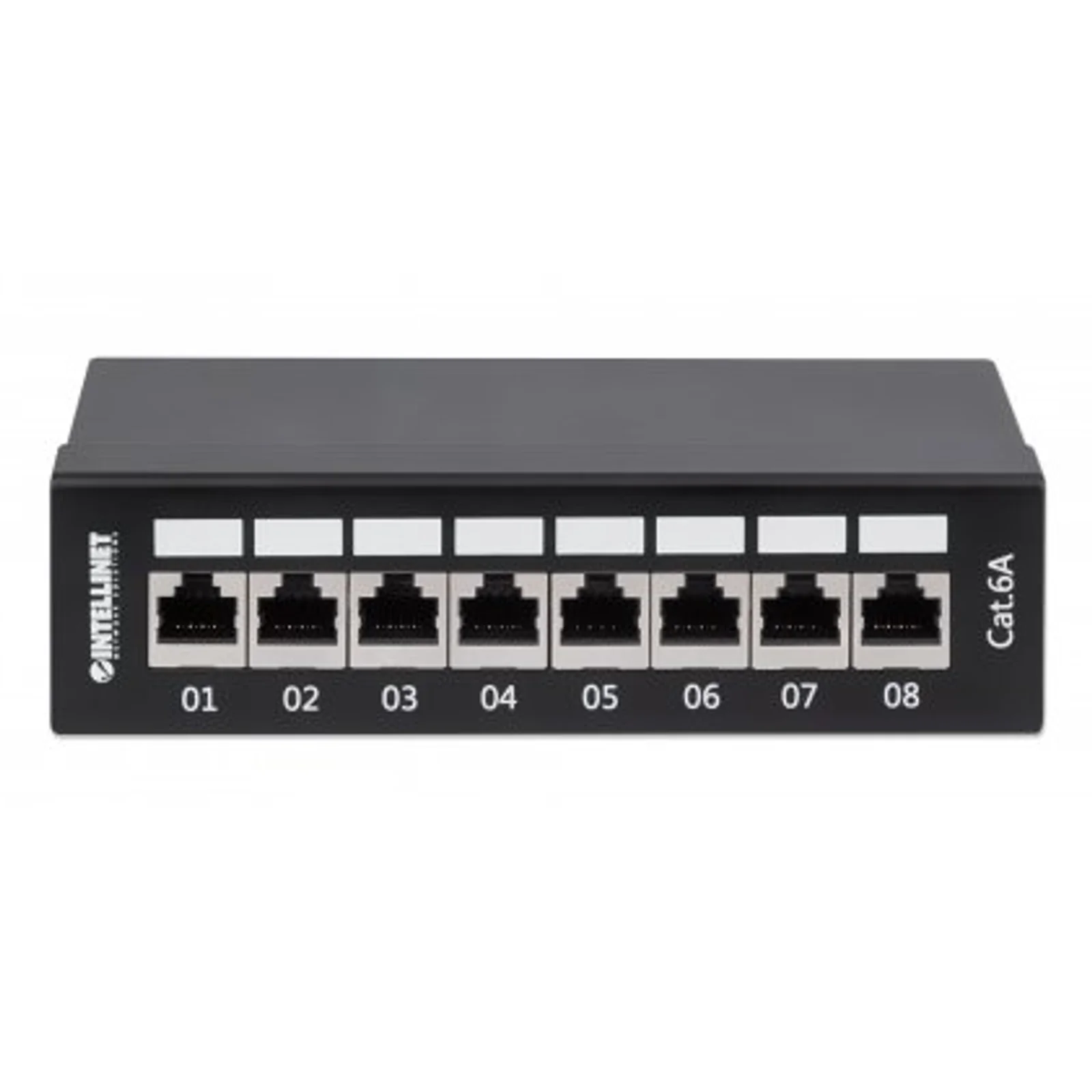 Intellinet Panneau de brassage, Cat6A, FTP, 8 ports, bureau, blindé, blocs 90° à insertion par le dessus (punch-down), noir