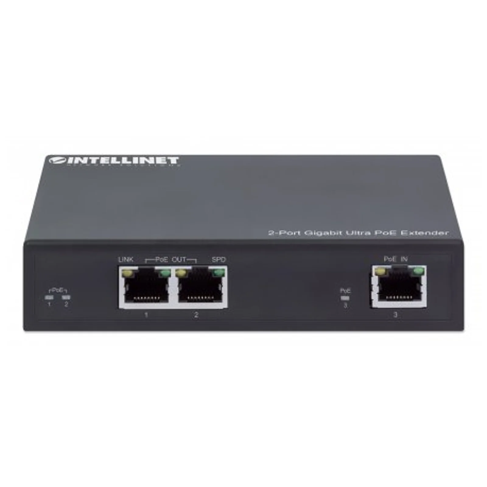 Intellinet Prolongateur Ultra PoE Gigabit 2 ports, extension PoE jusqu’à 100 m, budget PoE 60 W, 2 ports PSE de 30 W chacun, compatible IEEE 802.3bt/at/af, boîtier métal, Alimentation par Ethernet, Power Over Ethernet, garantie de 3 ans