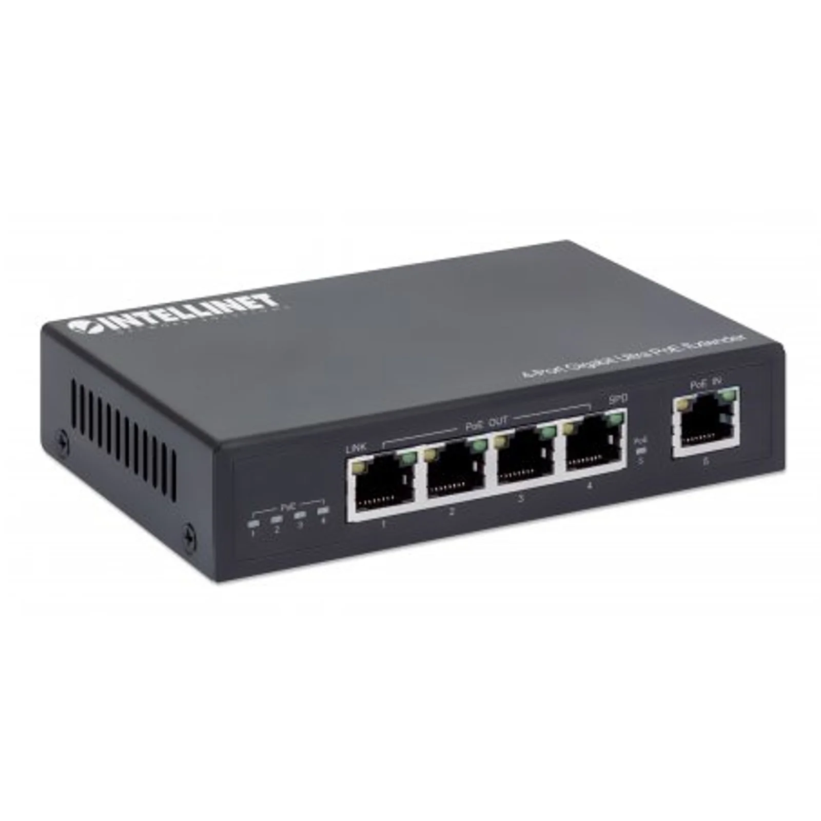 Intellinet Prolongateur Ultra PoE Gigabit 4 ports, extension PoE jusqu’à 100 m, budget PoE 90 W, 4 ports PSE jusqu’à 30 W, compatible IEEE 802.3bt/at/af, boîtier métal, Alimentation par Ethernet, Power Over Ethernet, garantie de 3 ans