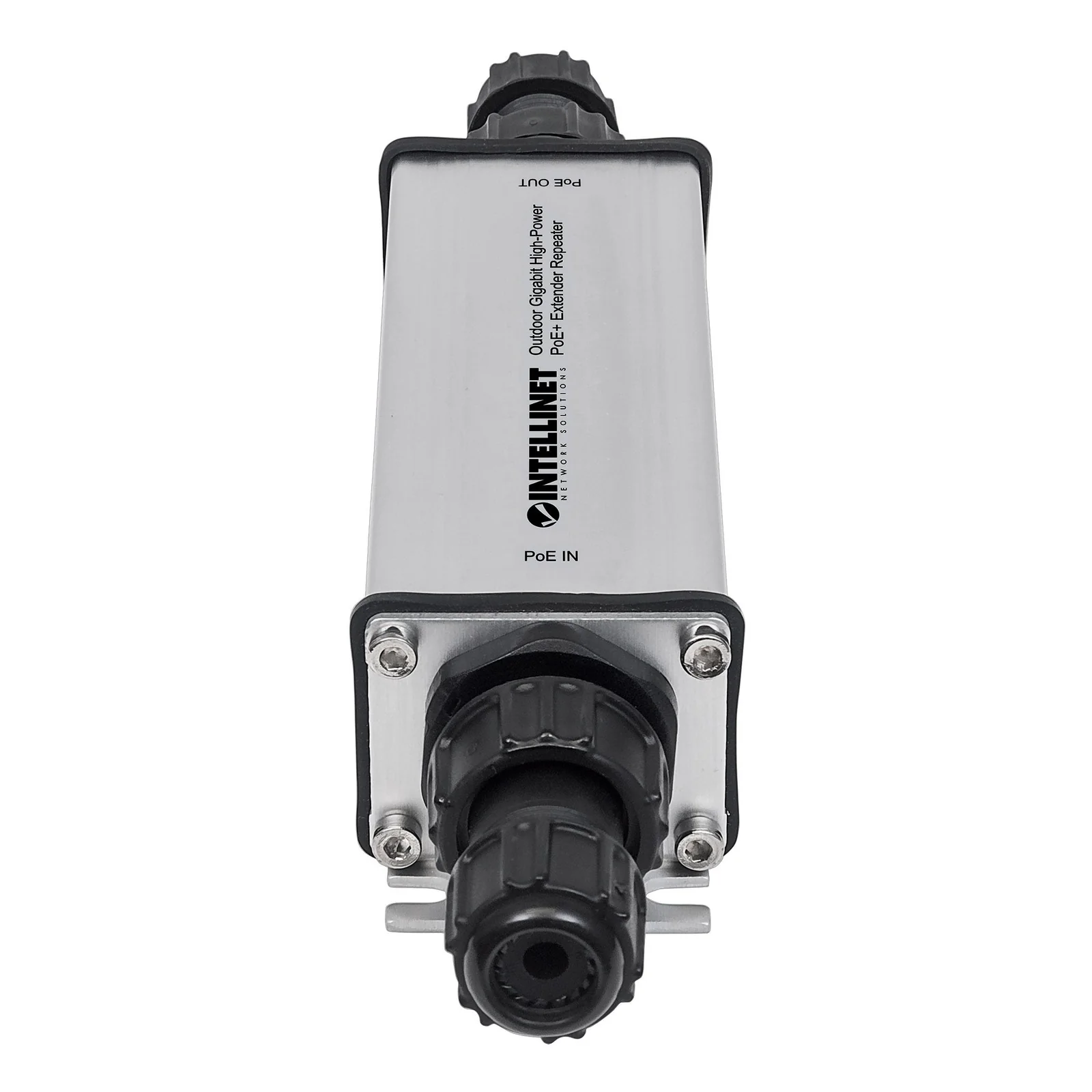 Intellinet Répéteur-extenseur PoE+ Gigabit extérieur haute puissance, IEEE 802.3at/af, portée jusqu’à 100 m, métal, IP65, Alimentation par Ethernet, Power Over Ethernet, garantie de 3 ans