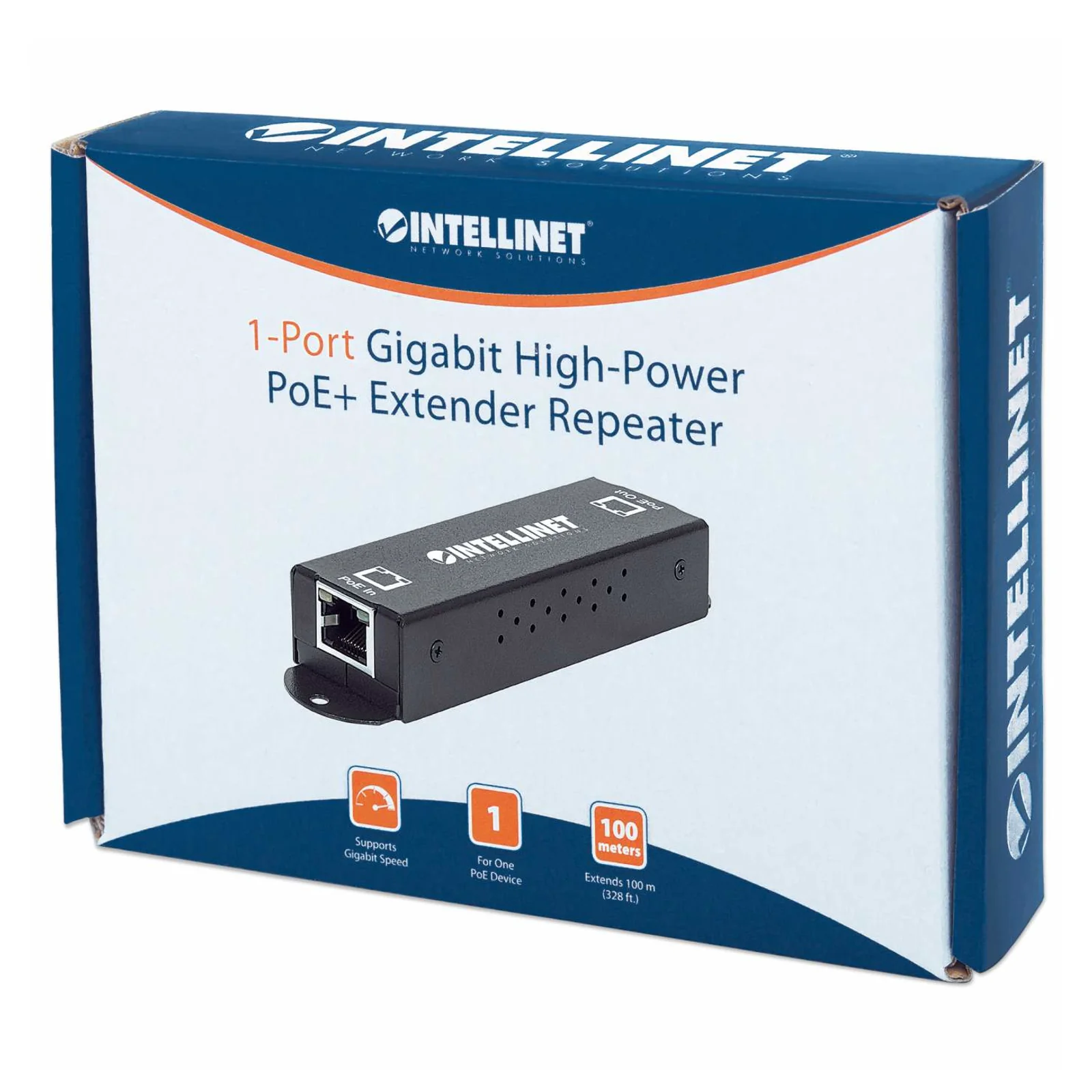Intellinet Répéteur-extenseur PoE+ Gigabit haute puissance, IEEE 802.3at/af, Alimentation par Ethernet, Power Over Ethernet, boîtier métal, garantie de 3 ans