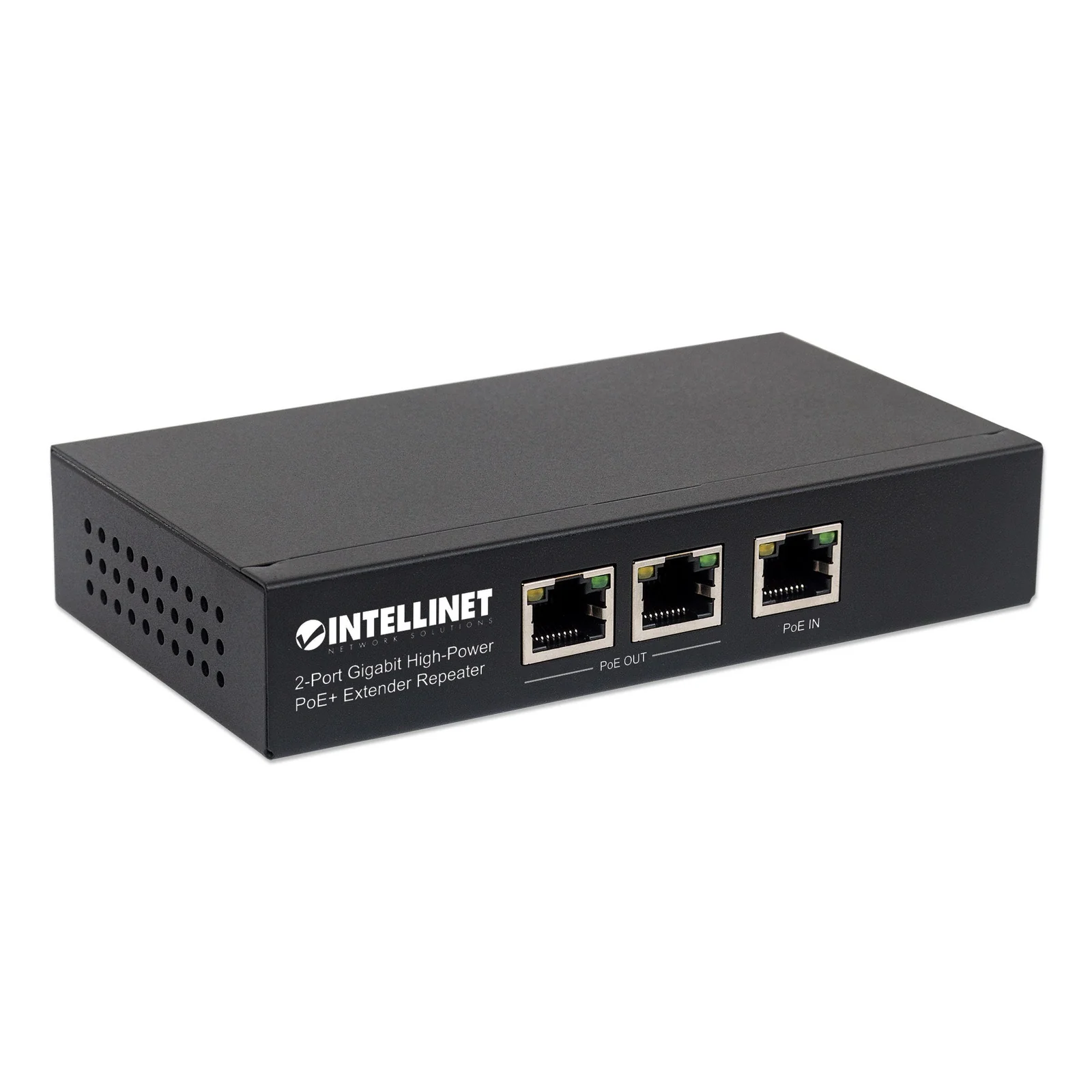 Intellinet Répéteur / prolongateur PoE+ Gigabit haute puissance 2 ports, compatible IEEE 802.3at/af (PoE+/PoE), boîtier métal, Alimentation par Ethernet, Power Over Ethernet, garantie de 3 ans