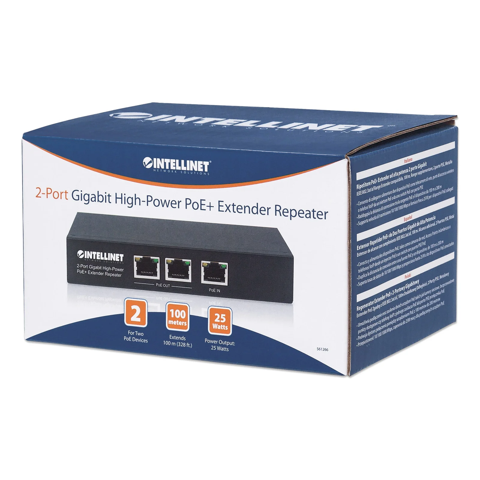 Intellinet Répéteur / prolongateur PoE+ Gigabit haute puissance 2 ports, compatible IEEE 802.3at/af (PoE+/PoE), boîtier métal, Alimentation par Ethernet, Power Over Ethernet, garantie de 3 ans