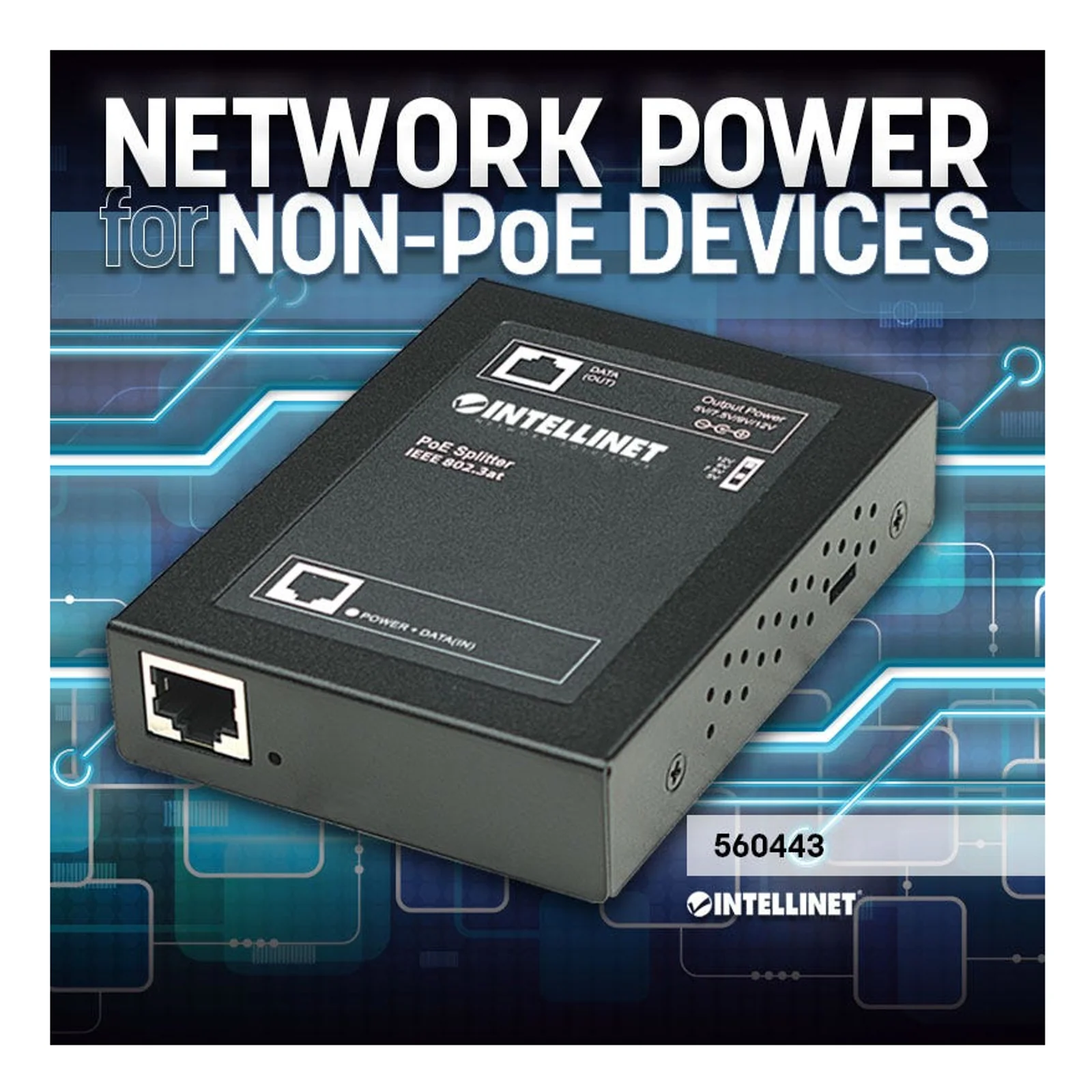 Intellinet Séparateur PoE+ Gigabit, Power Over Ethernet IEEE 802.3at/af, sortie DC 5 / 7,5 / 9 ou 12 V, Alimentation par Ethernet, garantie de 3 ans