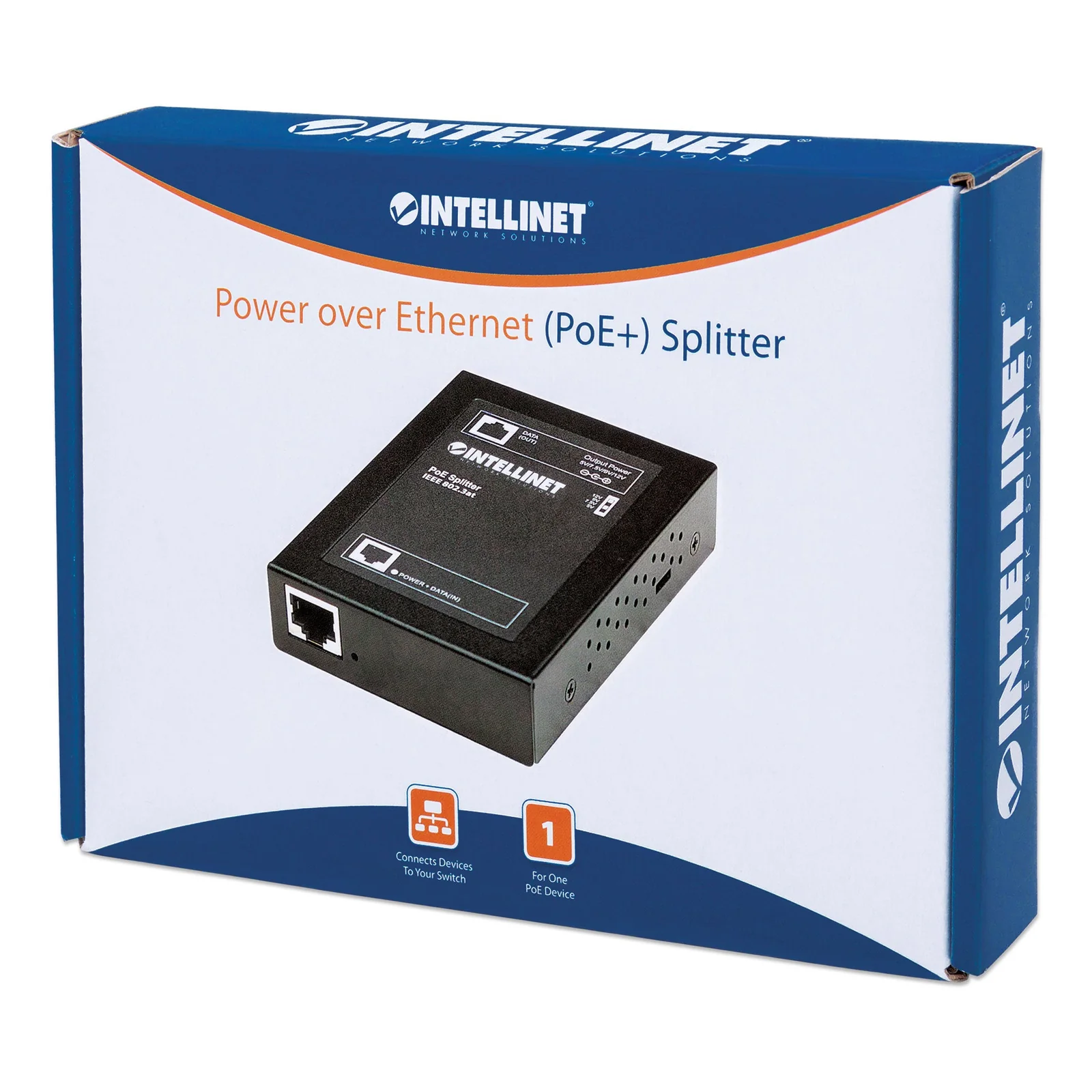 Intellinet Séparateur PoE+ Gigabit, Power Over Ethernet IEEE 802.3at/af, sortie DC 5 / 7,5 / 9 ou 12 V, Alimentation par Ethernet, garantie de 3 ans
