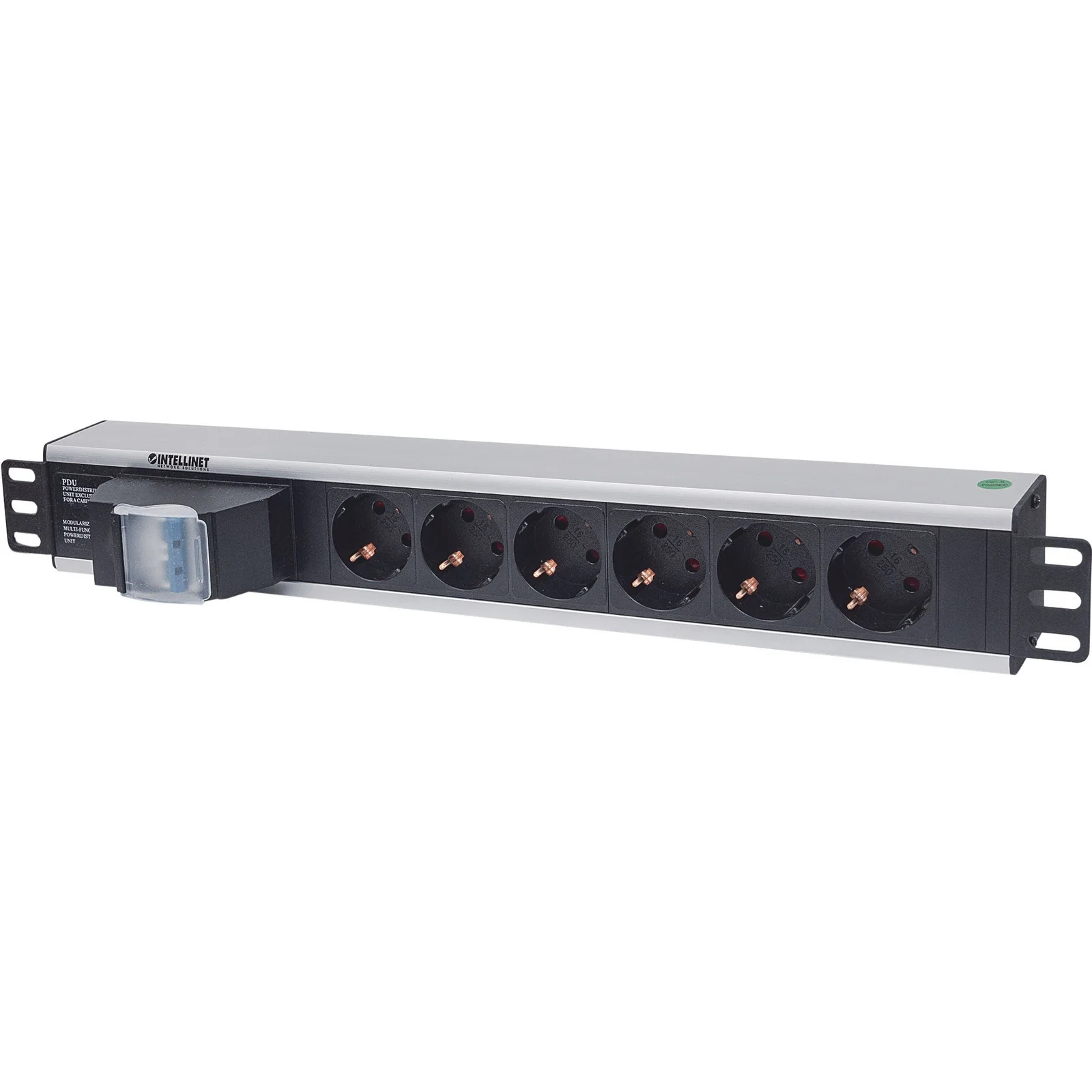 Unité de distribution d’alimentation (PDU) 19" 1,5U à 6 prises EU, avec double interrupteur, sans protection contre les surtensions, prises EU CEE 7/3, câble d’alimentation 1,8 m, sortie, montage en rack, garantie trois ans