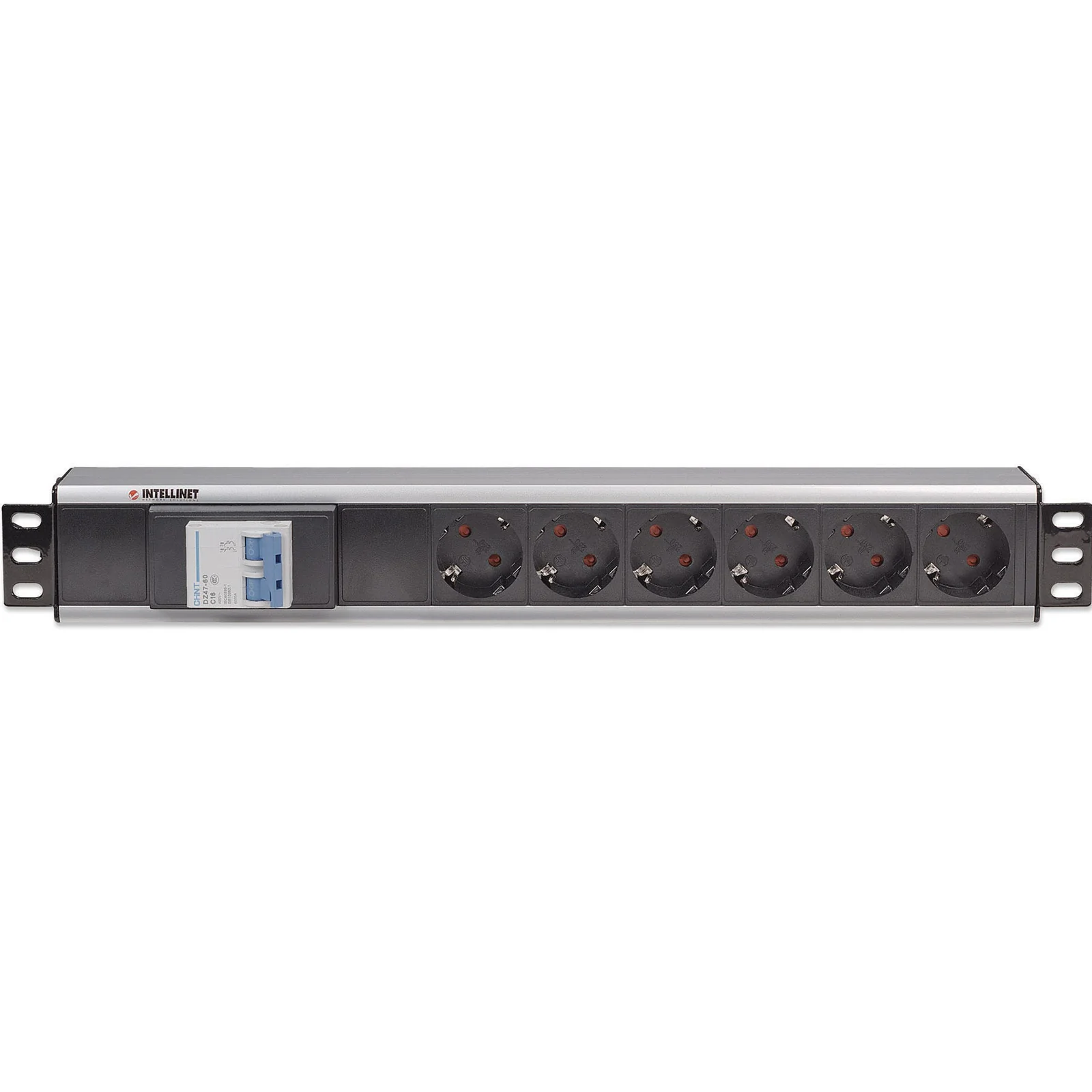 Intellinet Unité de distribution d’alimentation (PDU) 19" 1,5U à 6 prises EU, avec double interrupteur, sans protection contre les surtensions, prises EU CEE 7/3, câble d’alimentation 1,8 m, sortie, montage en rack, garantie trois ans