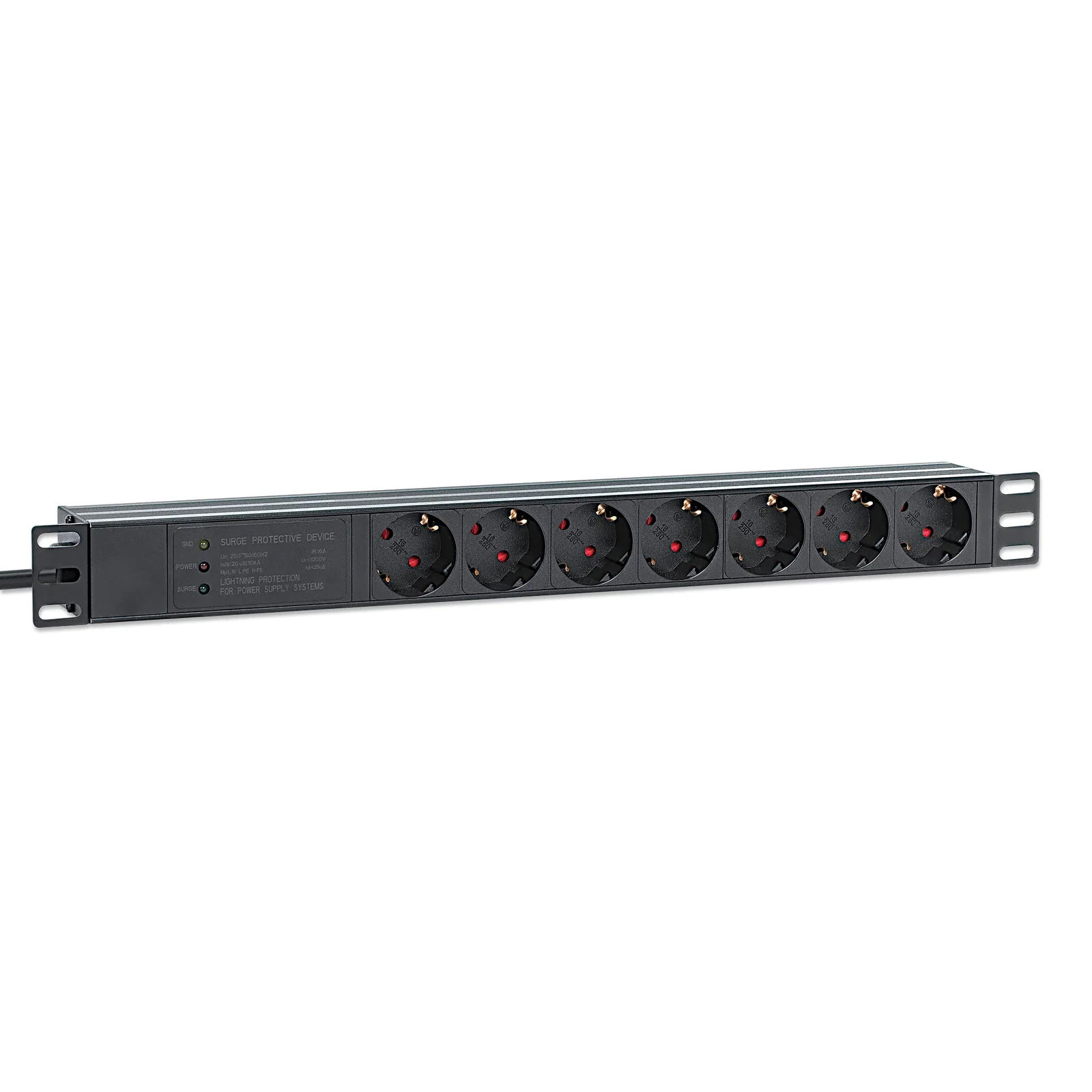 Intellinet Unité de distribution d’alimentation (PDU) 19" 1U à 7 prises EU, protection contre les surtensions (500 joules / 19 500 A), 16 A, montage horizontal, prises EU CEE 7/3, câble d’alimentation 3 m, sortie, montage en rack, garantie trois ans