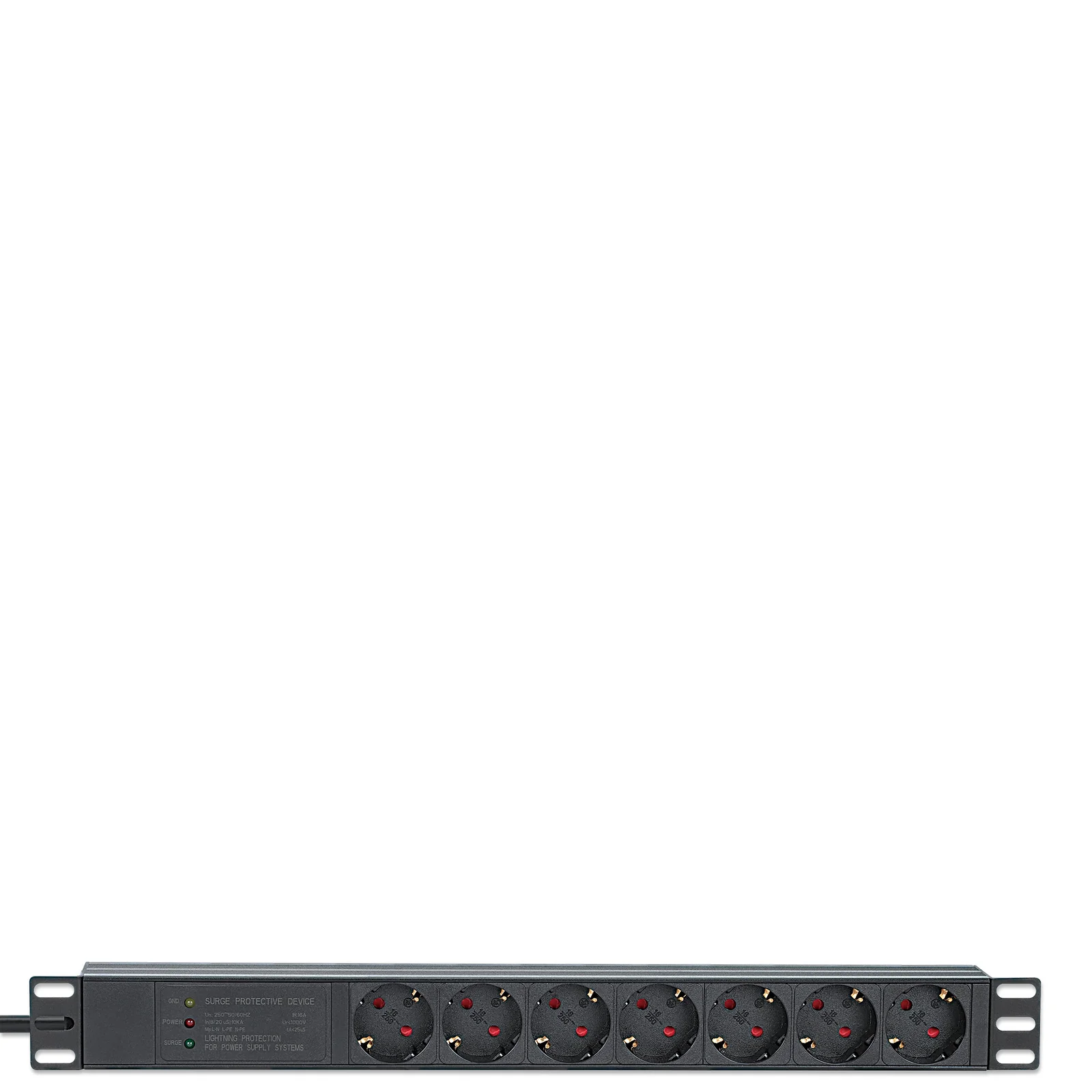 Intellinet Unité de distribution d’alimentation (PDU) 19" 1U à 7 prises EU, protection contre les surtensions (500 joules / 19 500 A), 16 A, montage horizontal, prises EU CEE 7/3, câble d’alimentation 3 m, sortie, montage en rack, garantie trois ans