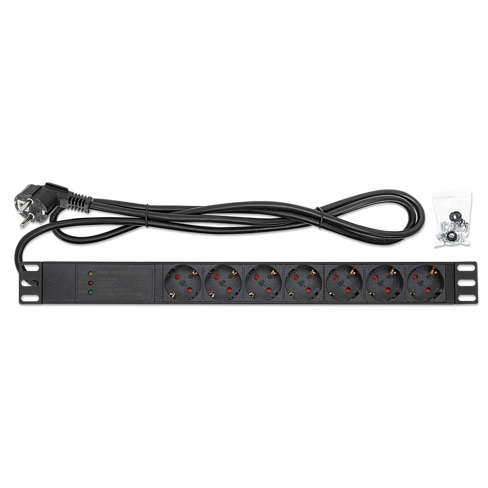 Intellinet Unité de distribution d’alimentation (PDU) 19" 1U à 7 prises EU, protection contre les surtensions (500 joules / 19 500 A), 16 A, montage horizontal, prises EU CEE 7/3, câble d’alimentation 3 m, sortie, montage en rack, garantie trois ans