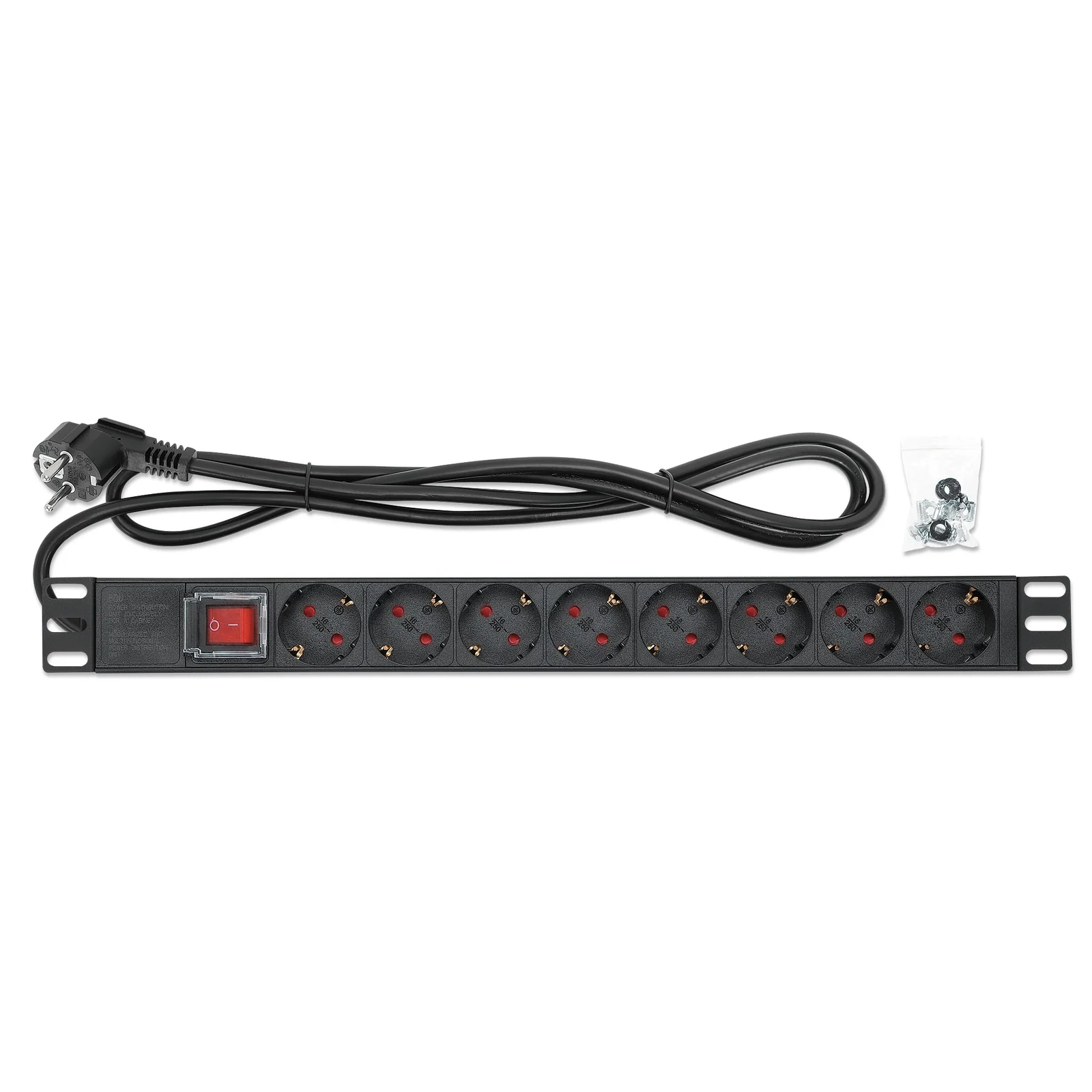 Intellinet Unité de distribution d’alimentation (PDU) 19" 1U à 8 prises EU, avec interrupteur marche/arrêt, montage horizontal, 16 A, prises EU CEE 7/3, câble d’alimentation 2 m, sortie, montage en rack, garantie trois ans