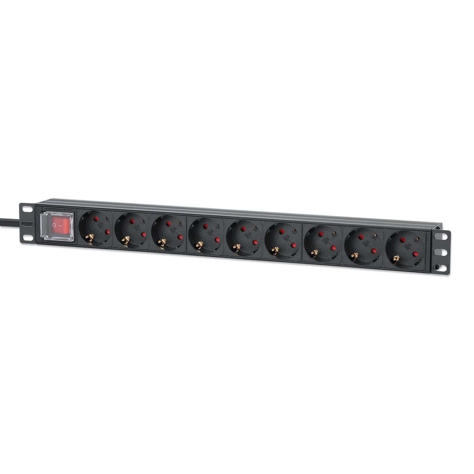 Unité de distribution d’alimentation (PDU) 19" 1U à 9 prises EU, avec interrupteur marche/arrêt, montage horizontal, 16 A, prises EU CEE 7/3, câble d’alimentation 2 m, sortie, montage en rack, garantie trois ans