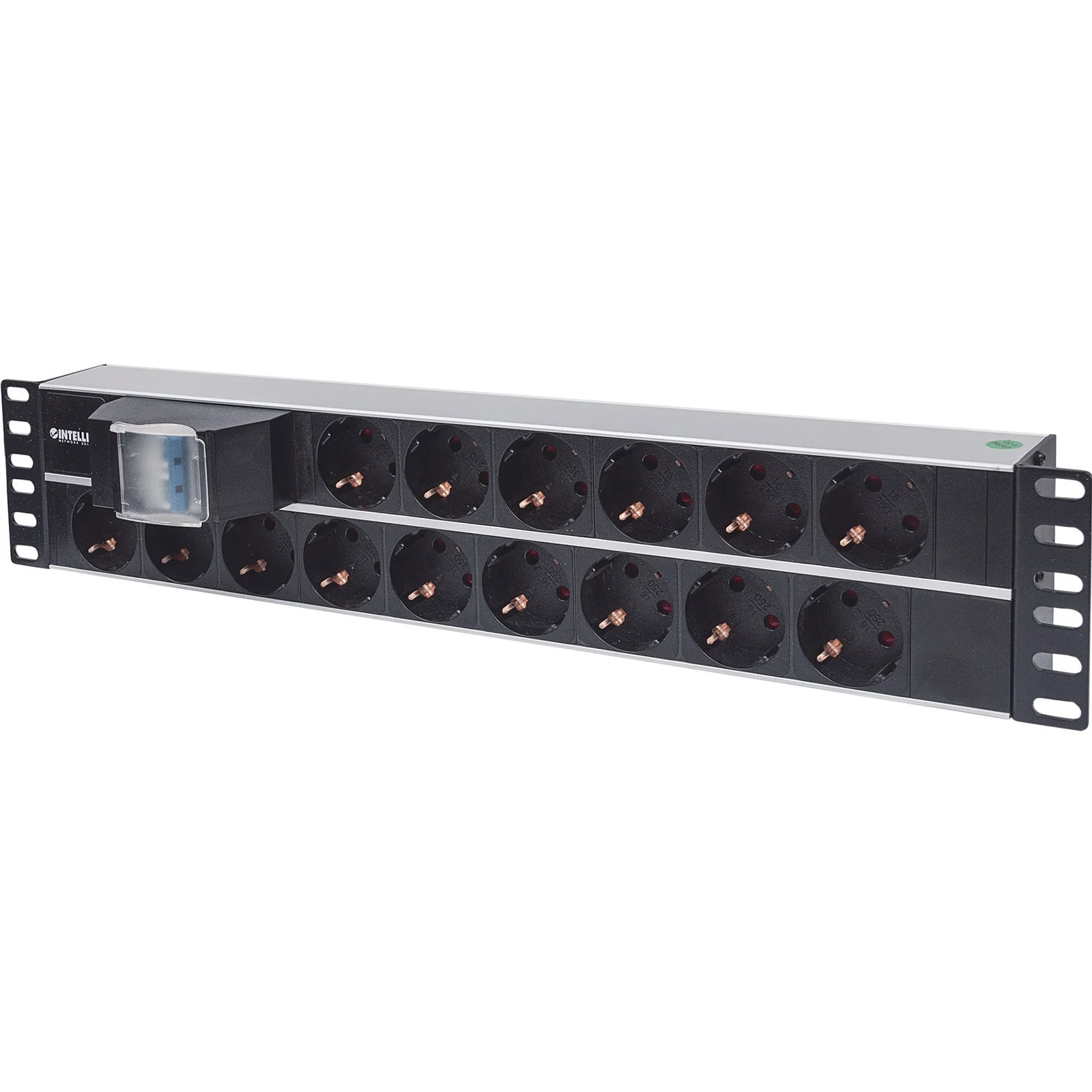 Unité de distribution d’alimentation (PDU) 19" 2U à 15 prises EU, avec double interrupteur, unité de distribution d’alimentation, prises EU CEE 7/3, câble d’alimentation 3 m, sortie, montage en rack, garantie trois ans