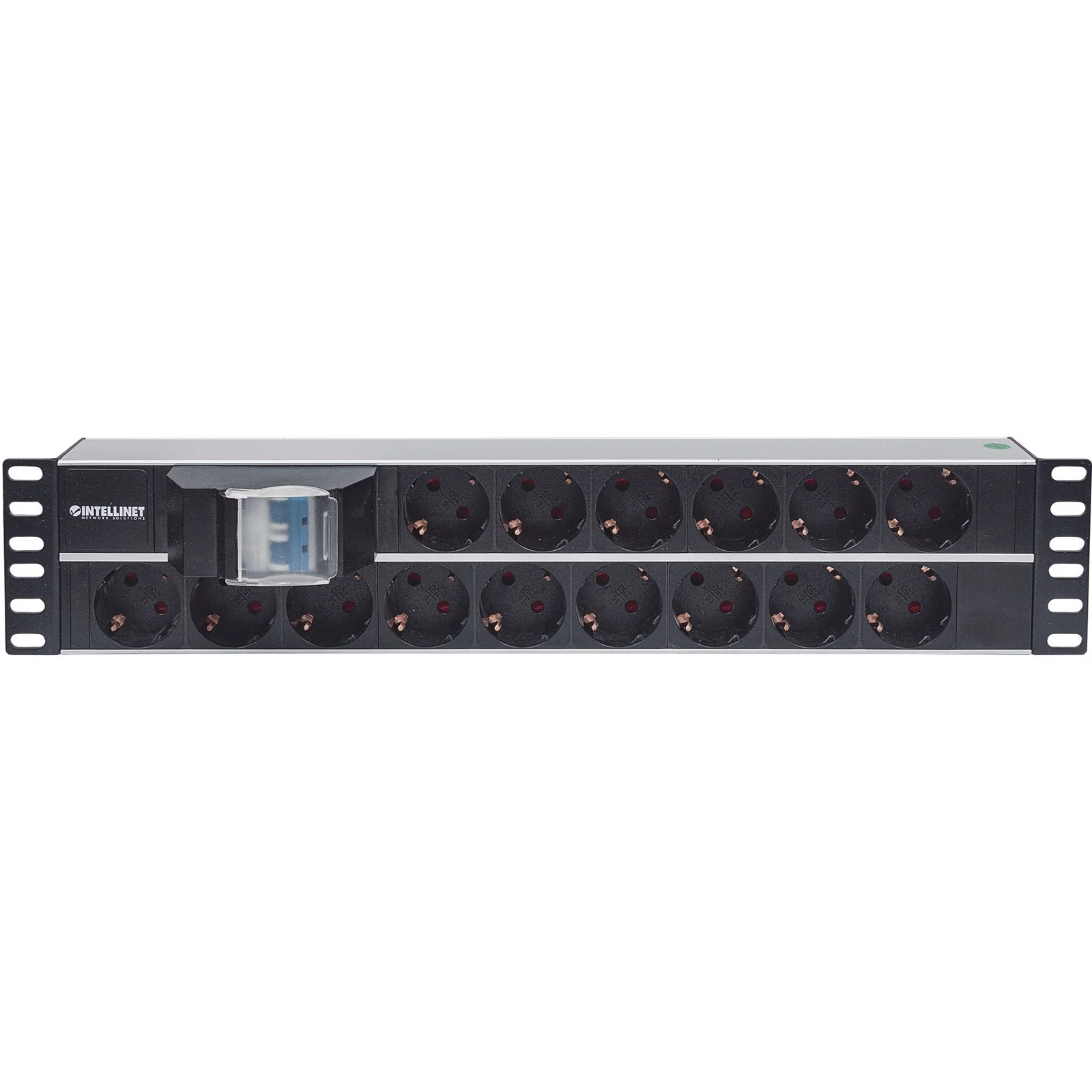 Intellinet Unité de distribution d’alimentation (PDU) 19" 2U à 15 prises EU, avec double interrupteur, unité de distribution d’alimentation, prises EU CEE 7/3, câble d’alimentation 3 m, sortie, montage en rack, garantie trois ans