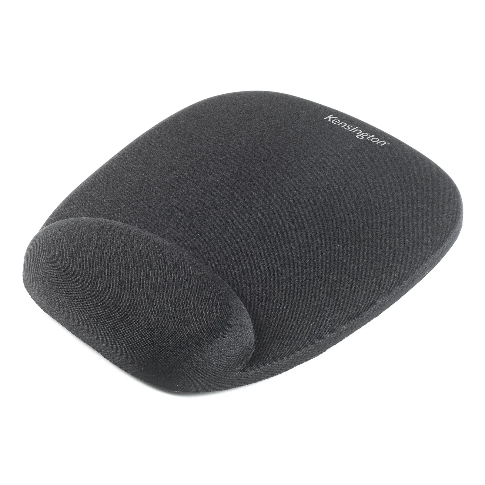 Vue en angle du tapis de souris Kensington noir avec repose-poignets en mousse souple