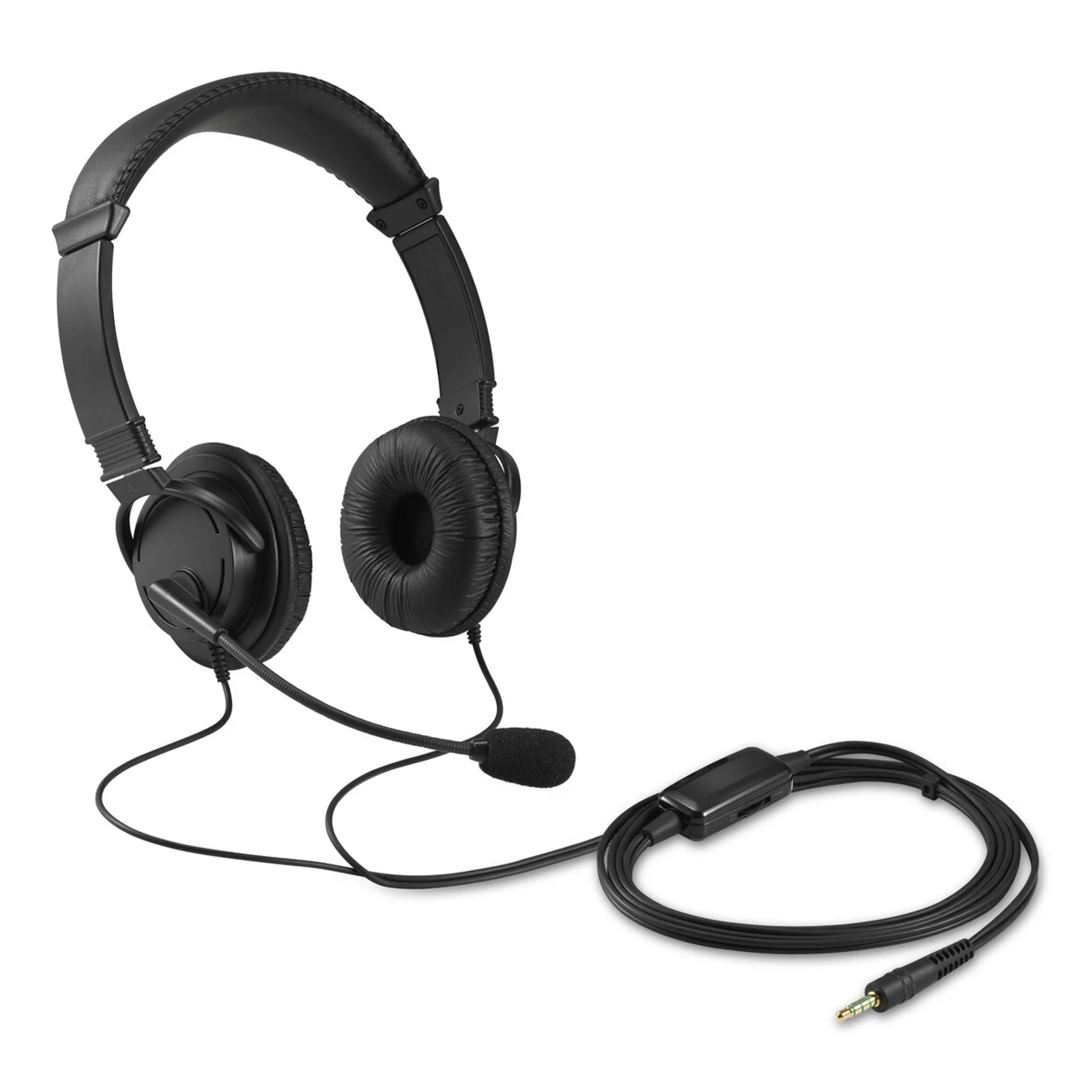 Casque Kensington Classic K33597WW de face avec microphone déployé et câble de contrôle visible