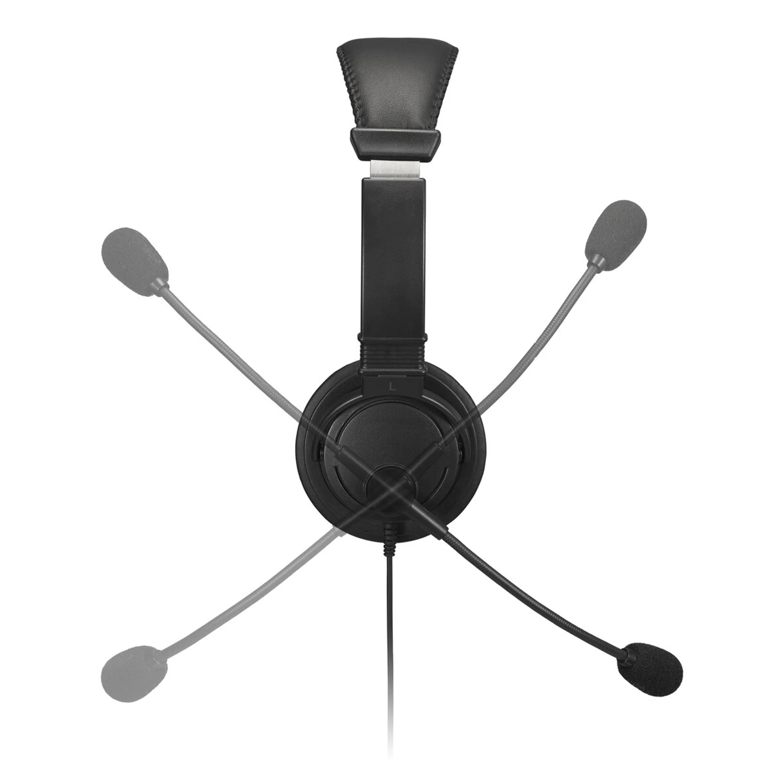 Vue arrière du casque montrant les différentes positions du bras de microphone