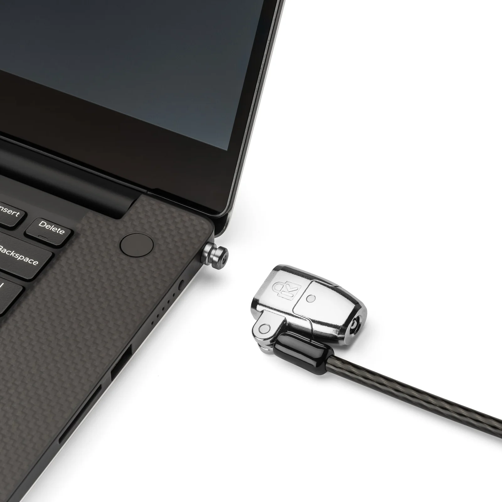 Tête de verrouillage ClickSafe 2.0 insérée dans le slot laptop, vue de côté
