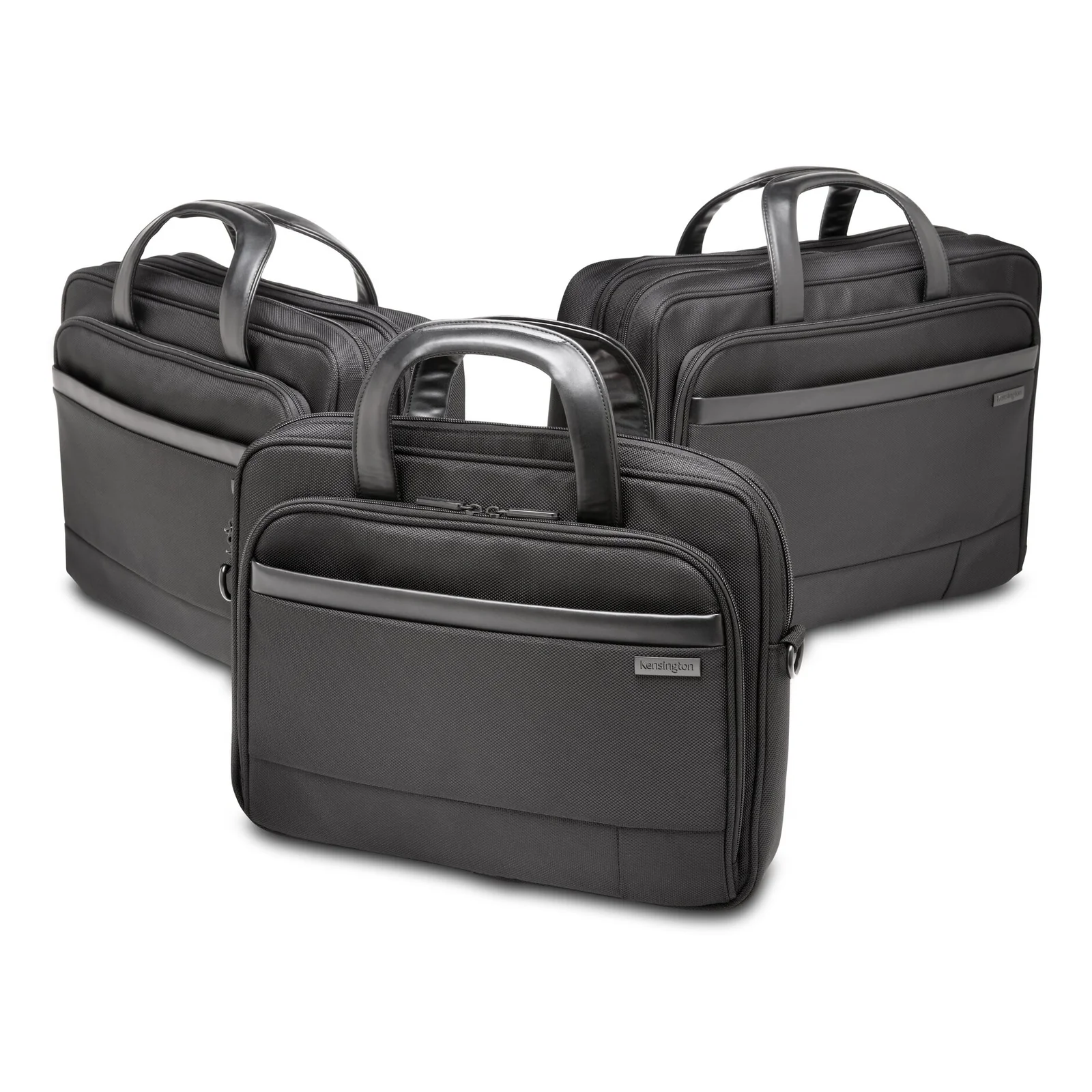 Vue frontale des trois modèles Kensington Contour 2.0 de tailles différentes, tous noirs