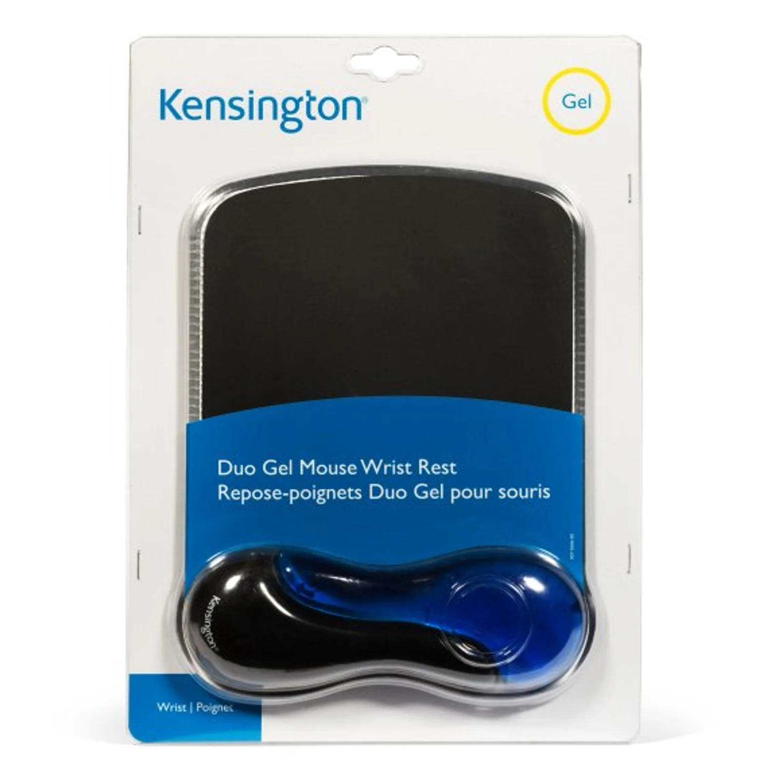 Emballage retail du Kensington Duo Gel 62401, boîte noire avec fenêtre transparente et visuel produit