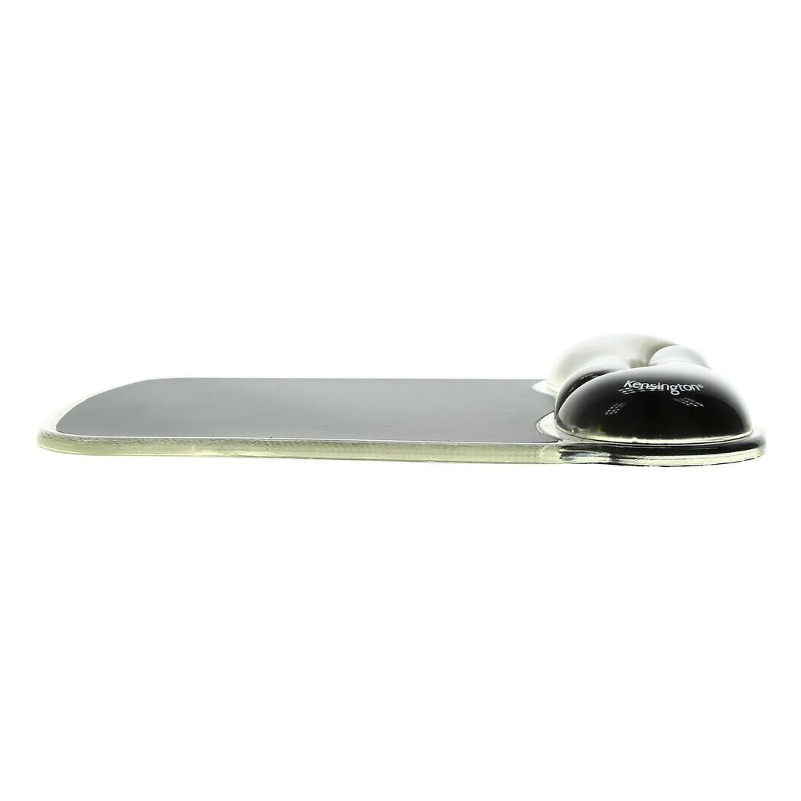 Tapis Kensington Duo Gel Wave, vue de dessus à plat, coloris gris clair argenté avec repose-poignet compact