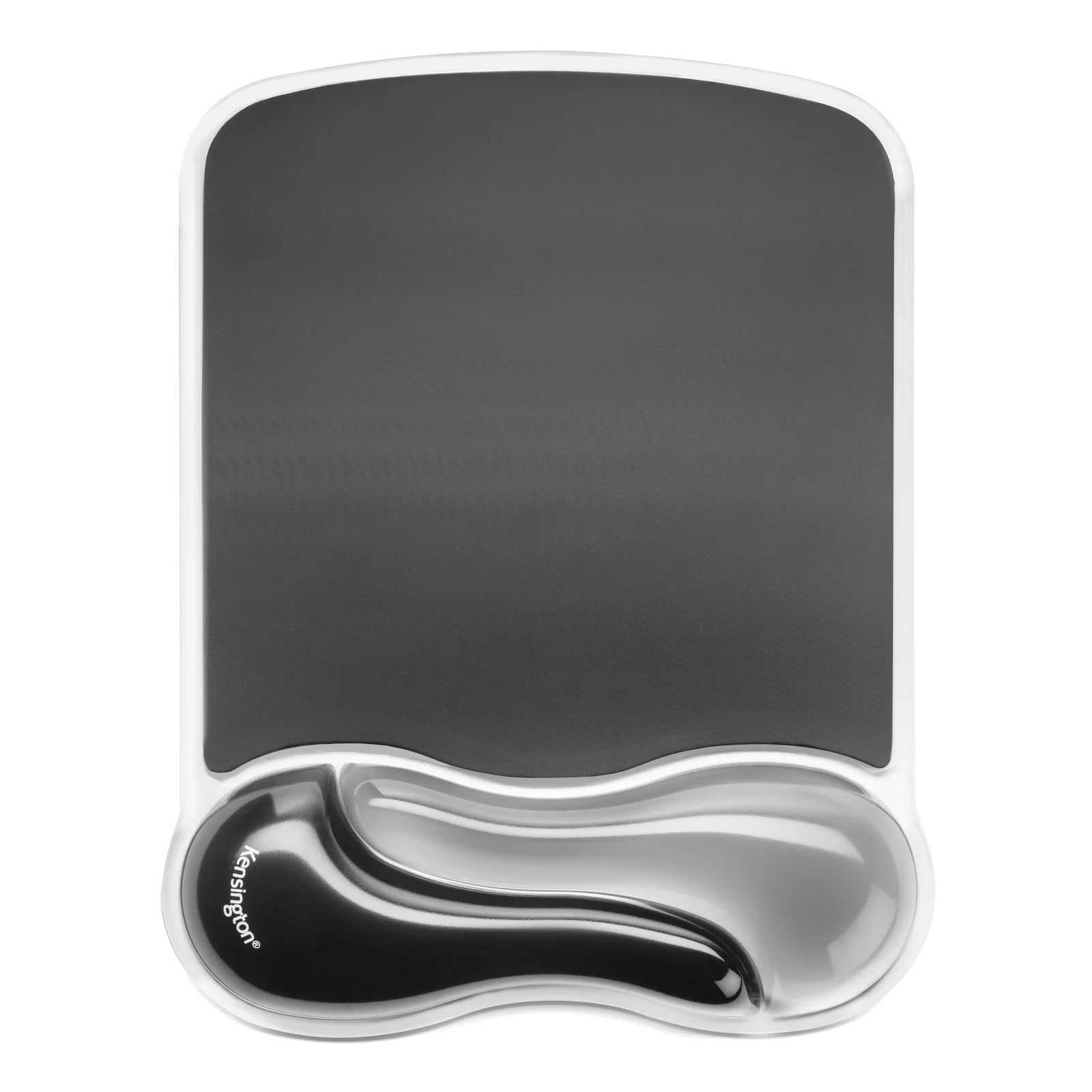 Tapis Kensington Duo Gel Wave, vue de face, tapis gris foncé avec repose-poignet gel bicolore gris clair et foncé