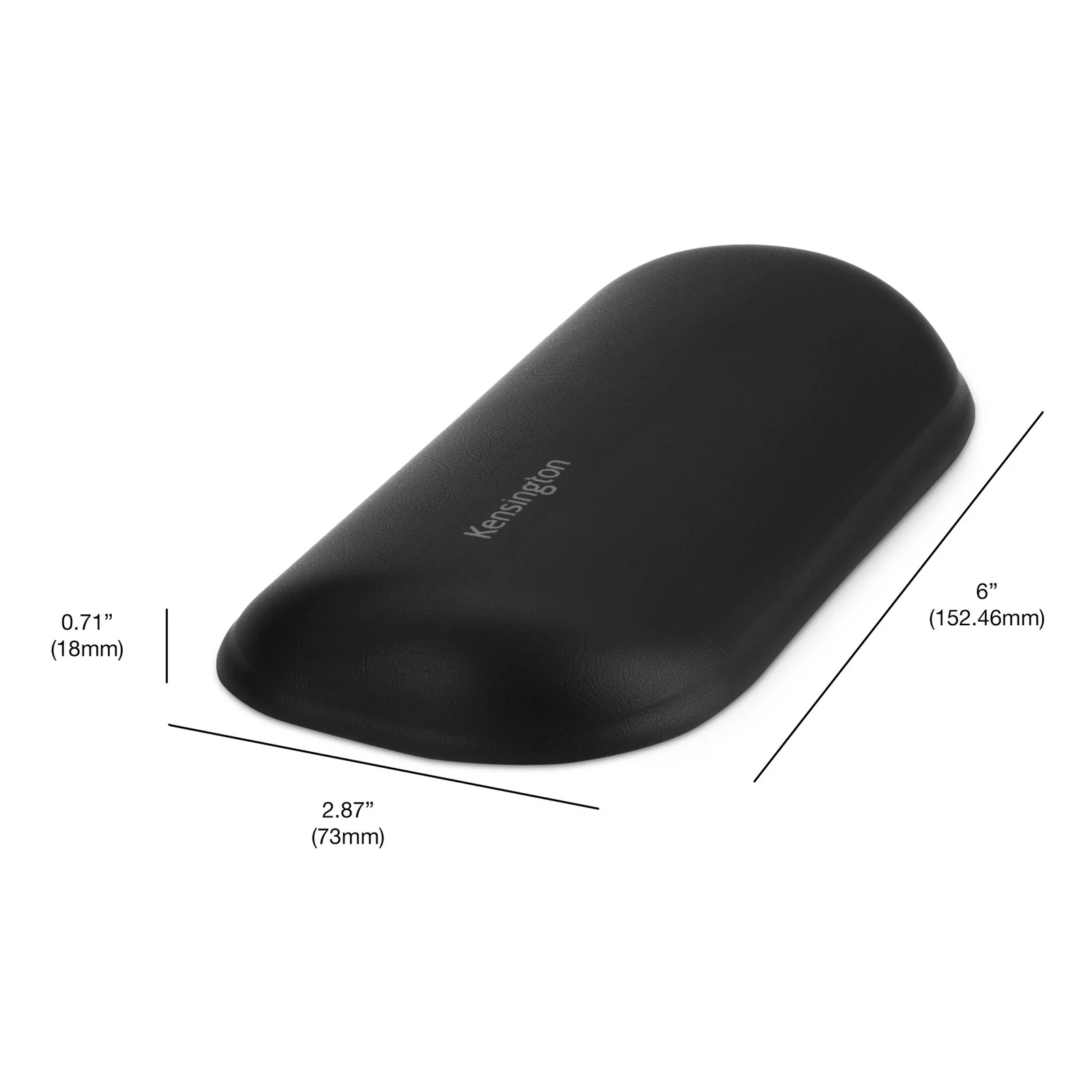 Repose-poignet Kensington ErgoSoft avec cotes annotées, 152 mm largeur, 71 mm profondeur, 19 mm hauteur