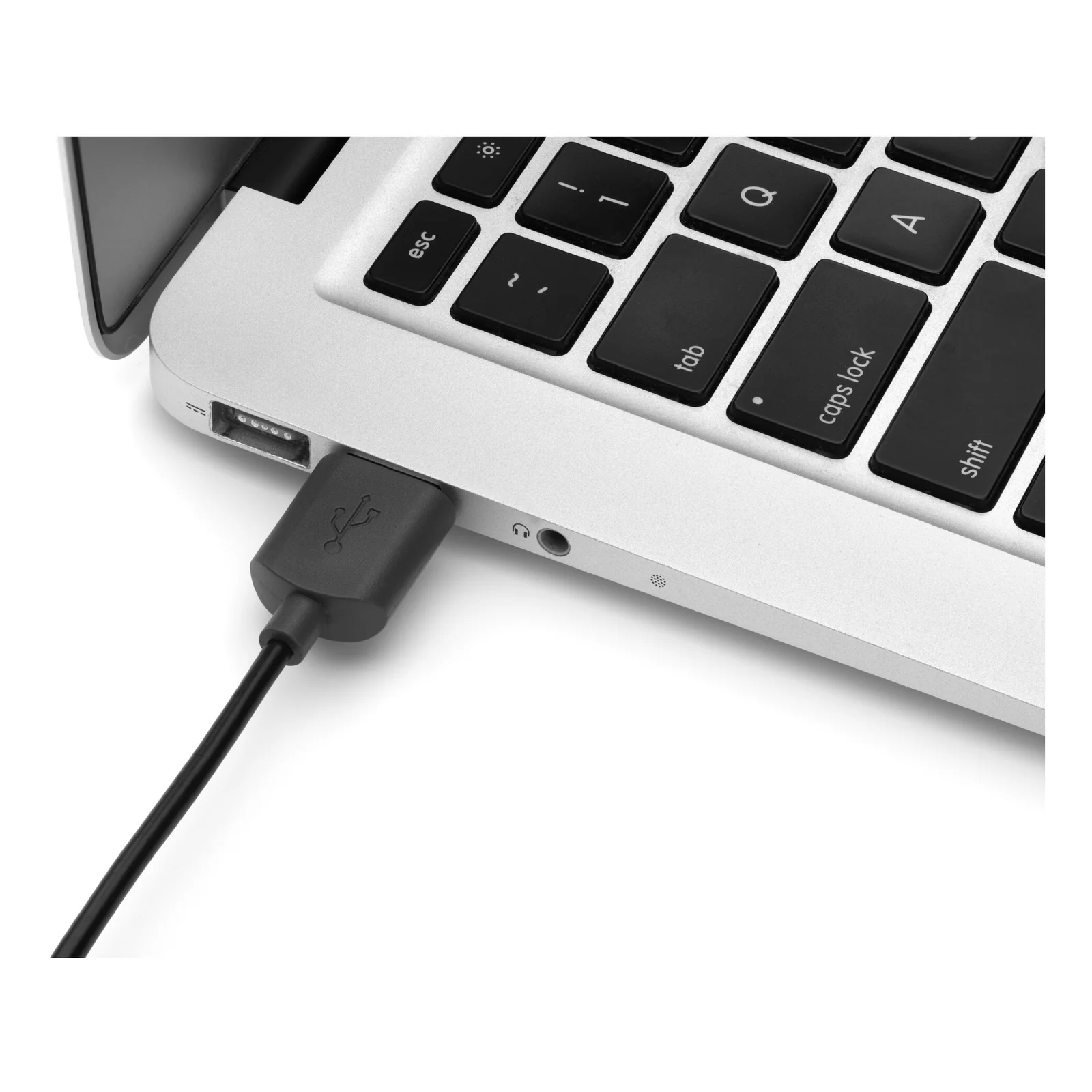 Câble USB du trackball Kensington branché sur port USB d'un ordinateur portable