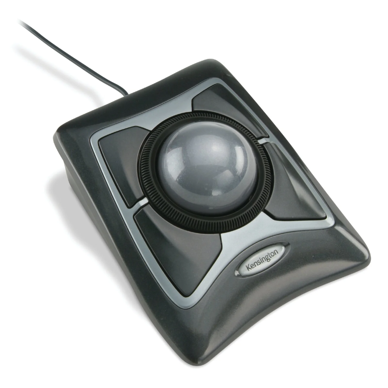 Trackball Kensington Expert Mouse, vue de face, coque bicolore noir et gris