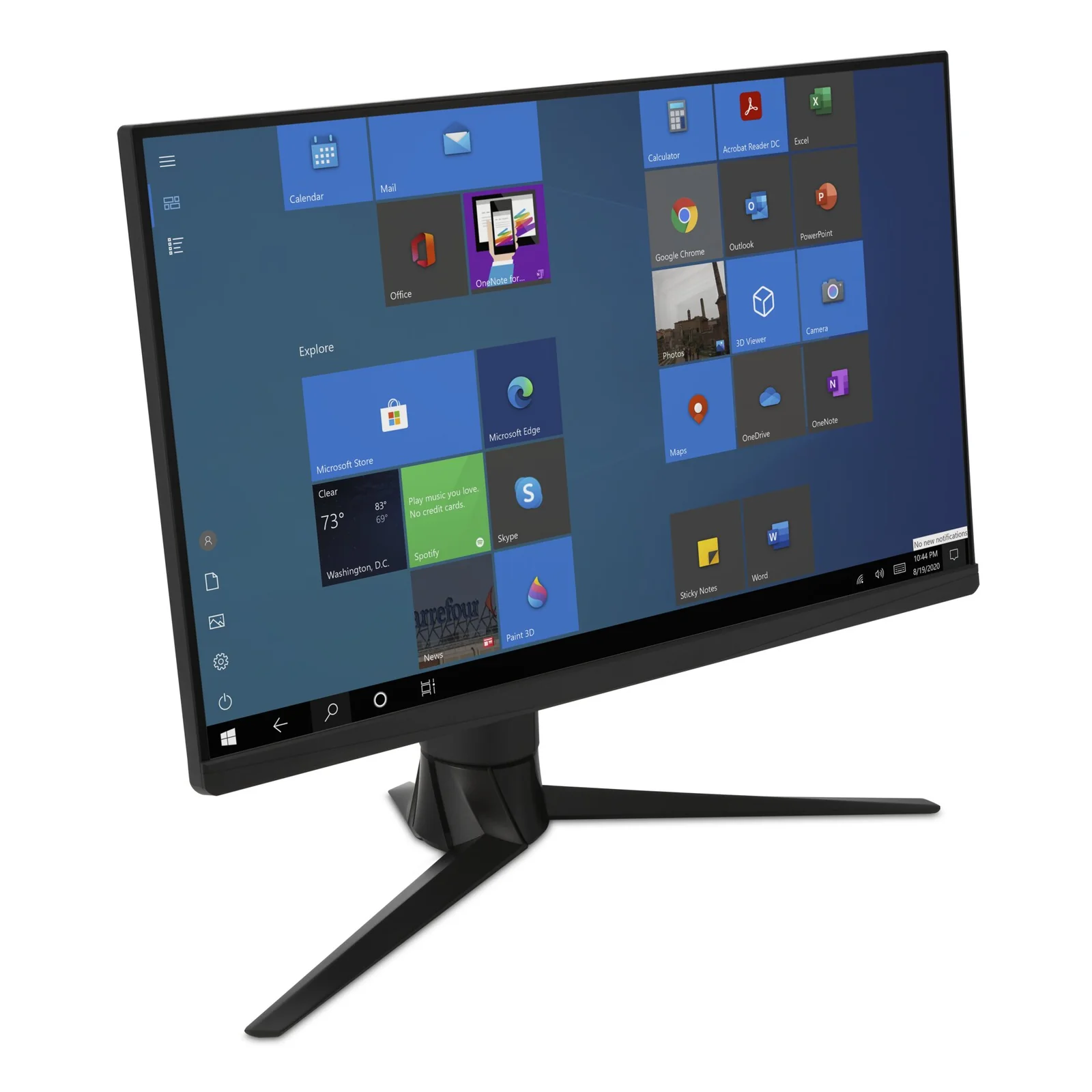 Moniteur 27 pouces noir avec filtre antireflet installé, vue trois quarts