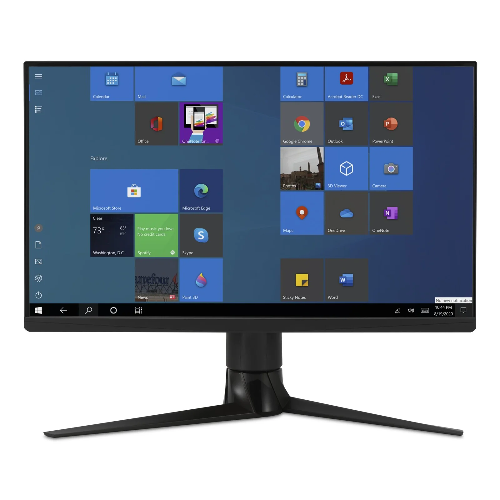 Moniteur 27 pouces noir de face, filtre antireflet Kensington installé, bords fins