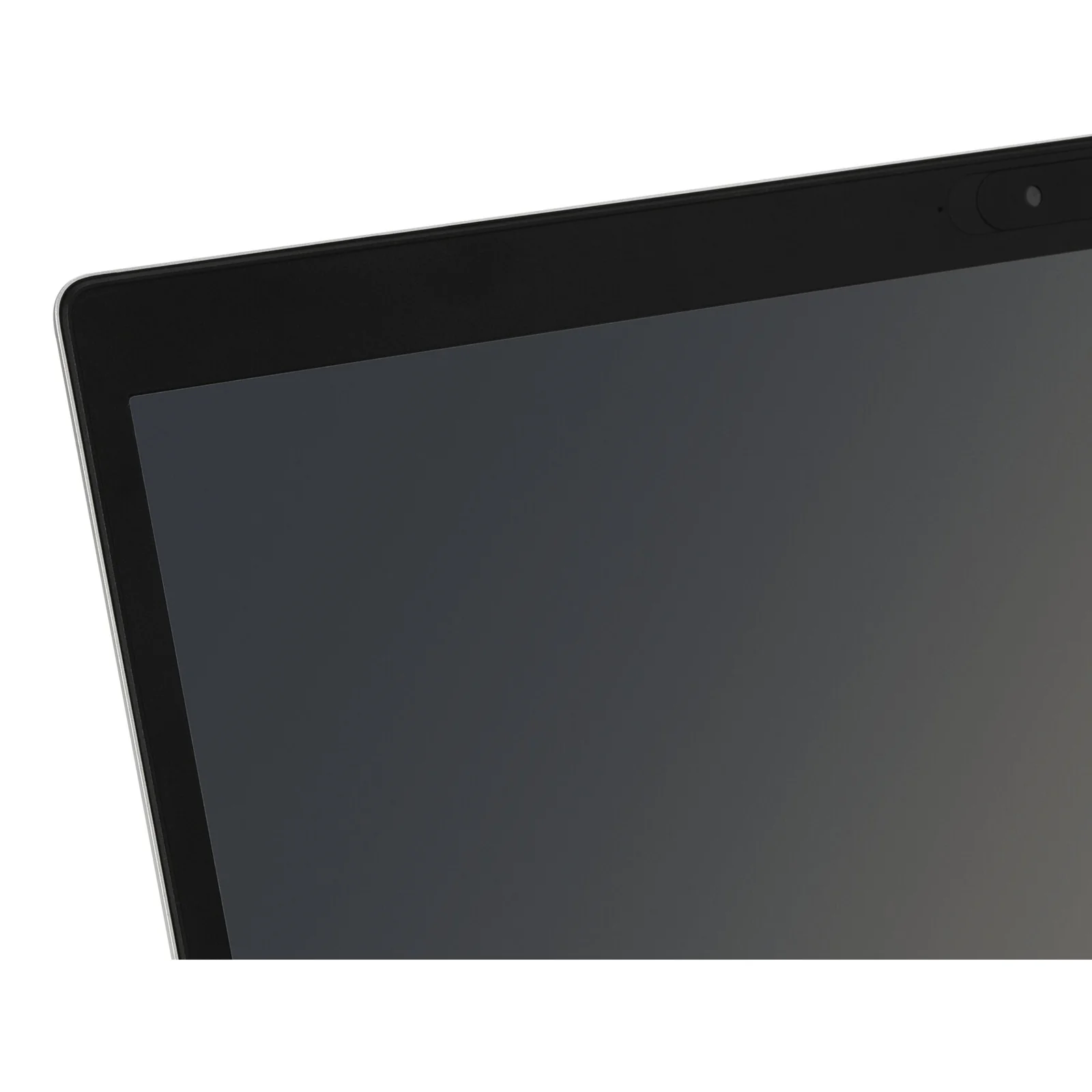 Angle supérieur gauche du filtre antireflet installé sur un écran, bords noirs, surface mate